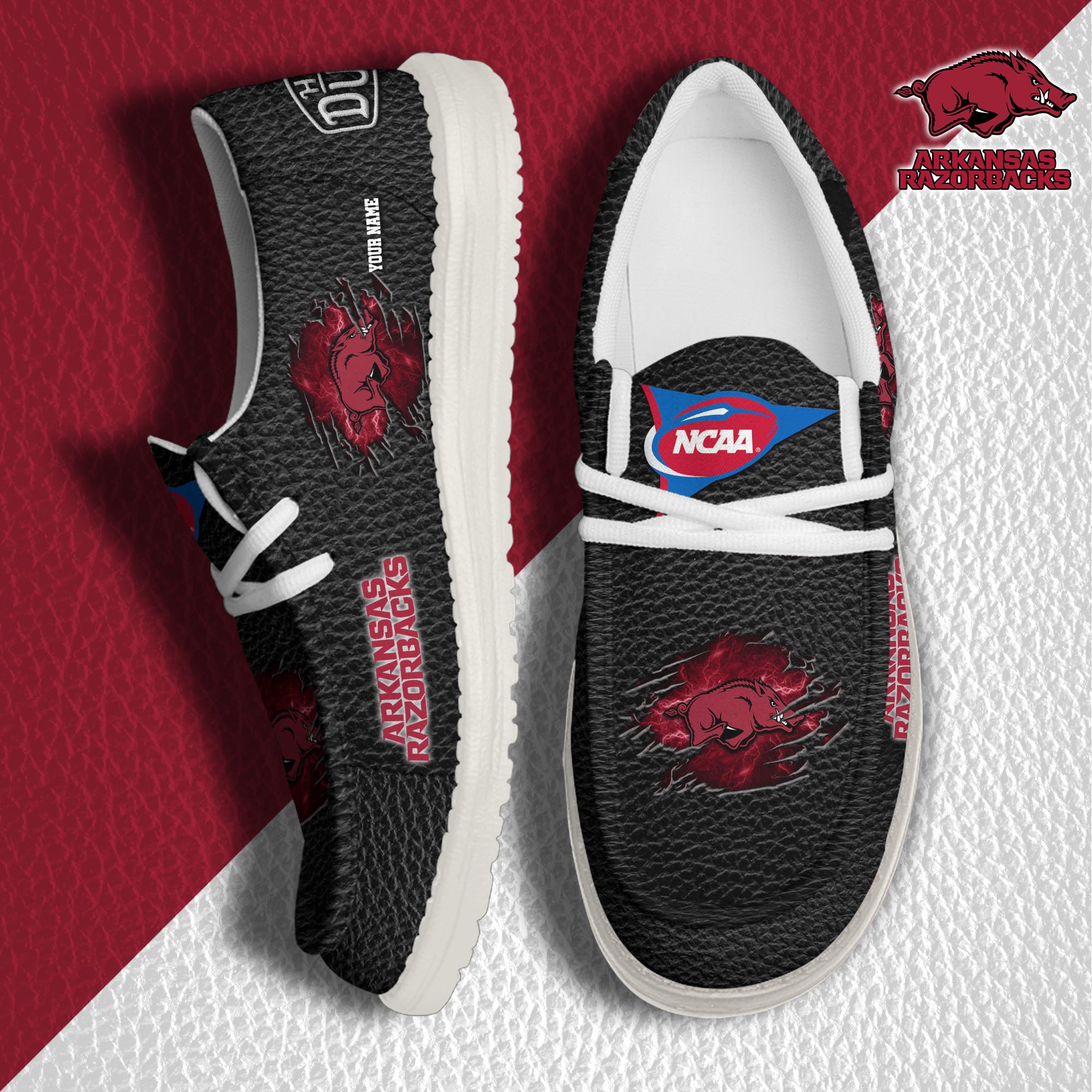 Arkansas Razorbacks Hey Dude Canvas Loafer Shoes 2024 Version Custom Your Name, Sport Shoes For Lovers, Sport Team Shoes ETRG-61855