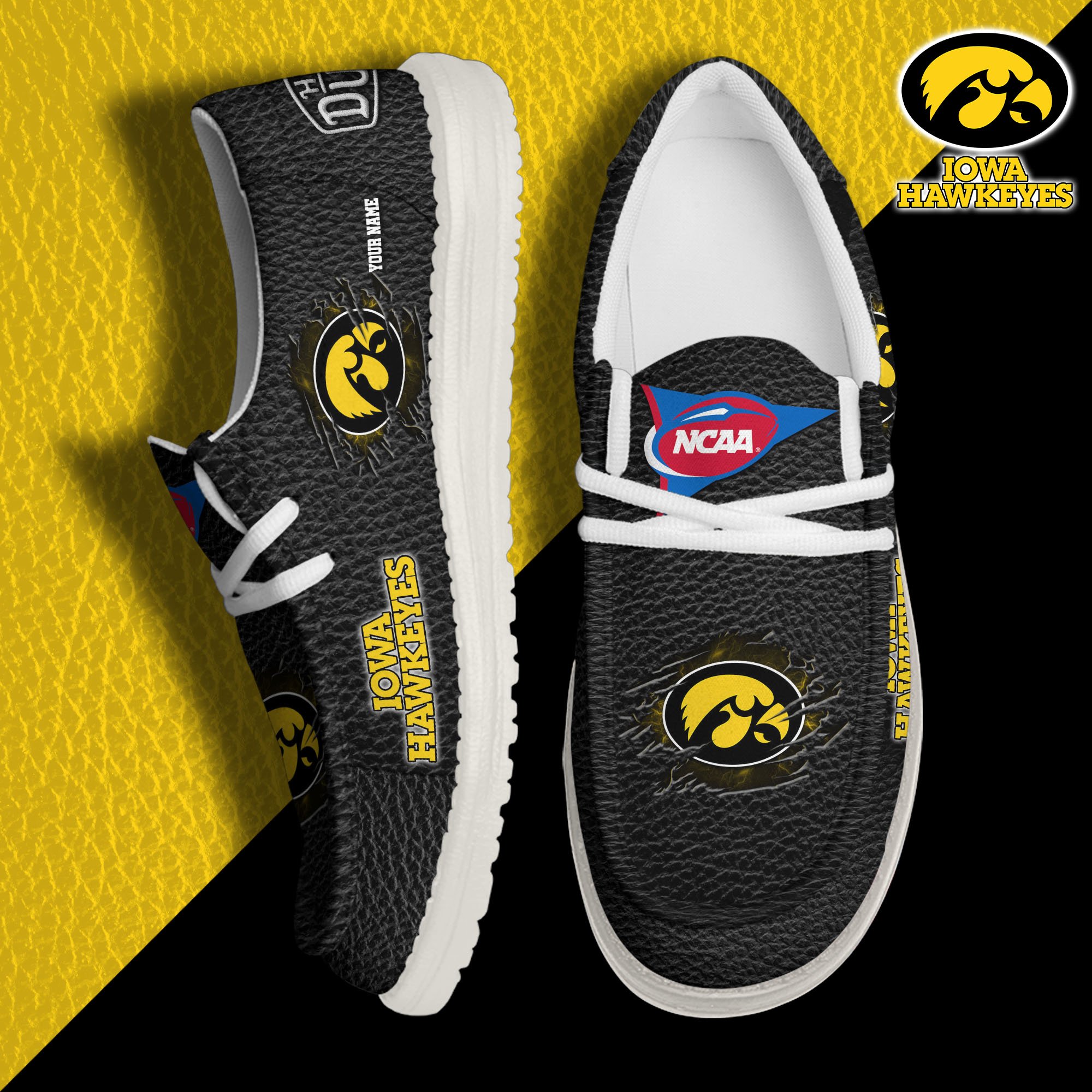 Iowa Hawkeyes Hey Dude Canvas Loafer Shoes 2024 Version Custom Your Name, Sport Shoes For Lovers, Sport Team Shoes ETRG-61855