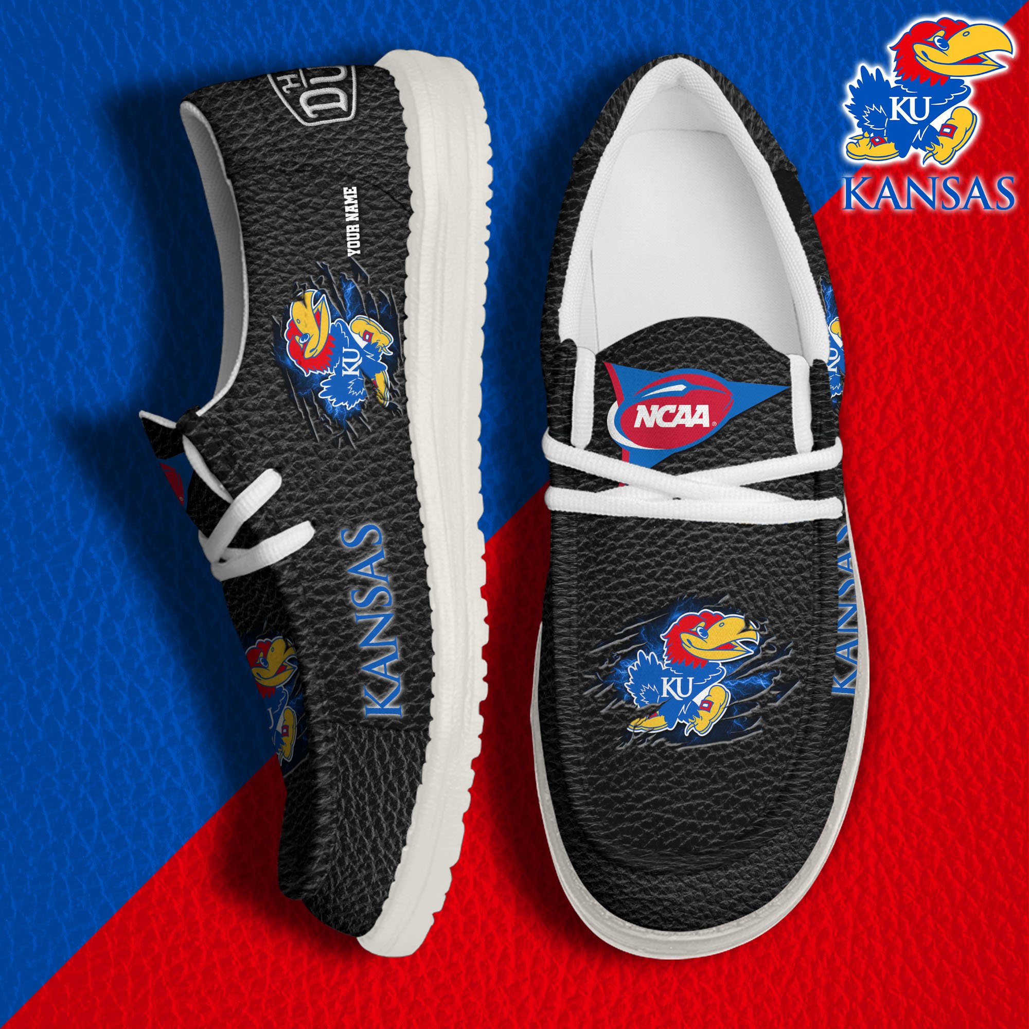 Kansas Jayhawks Hey Dude Canvas Loafer Shoes 2024 Version Custom Your Name, Sport Shoes For Lovers, Sport Team Shoes ETRG-61855