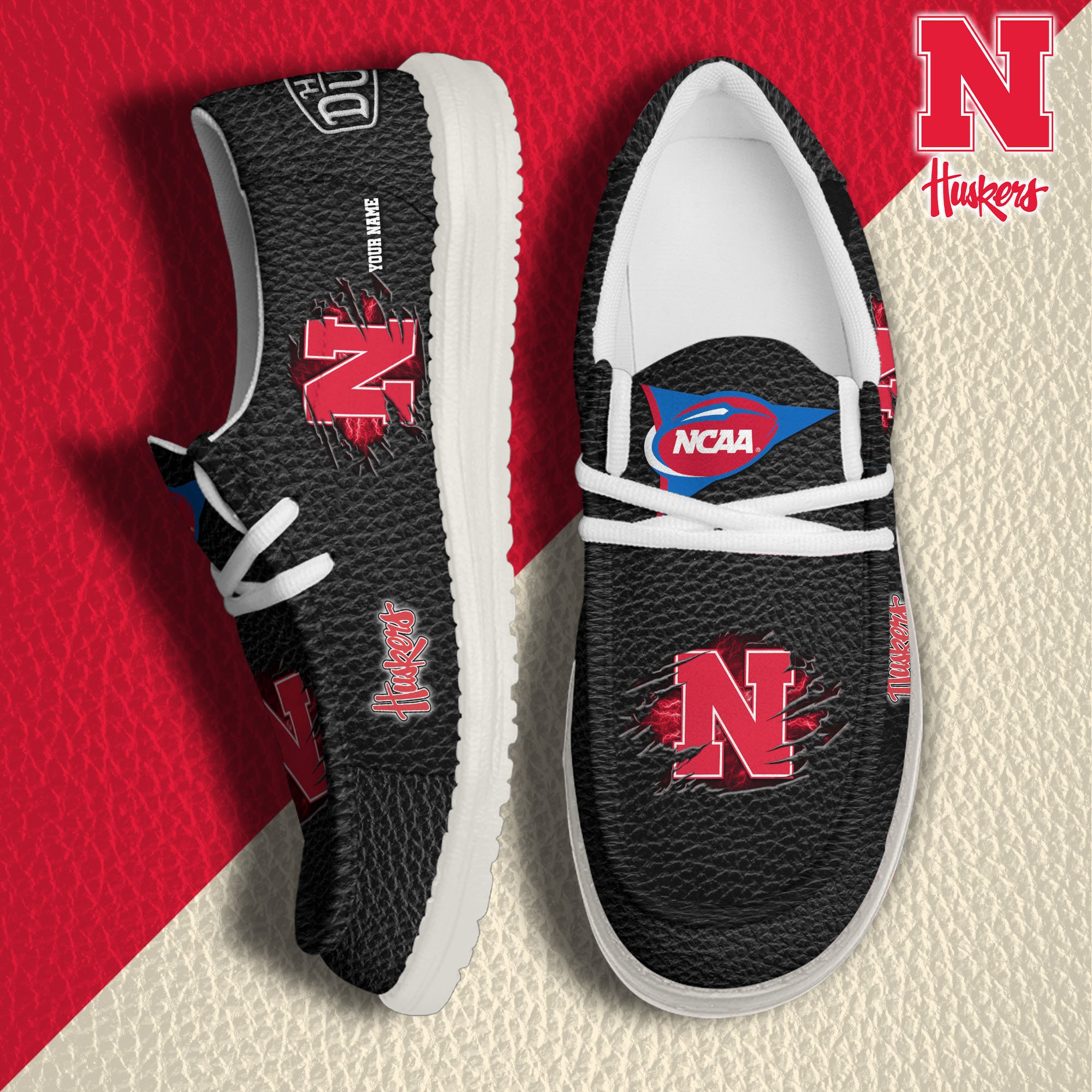 Nebraska Cornhuskers Hey Dude Canvas Loafer Shoes 2024 Version Custom Your Name, Sport Shoes For Lovers, Sport Team Shoes ETRG-61855