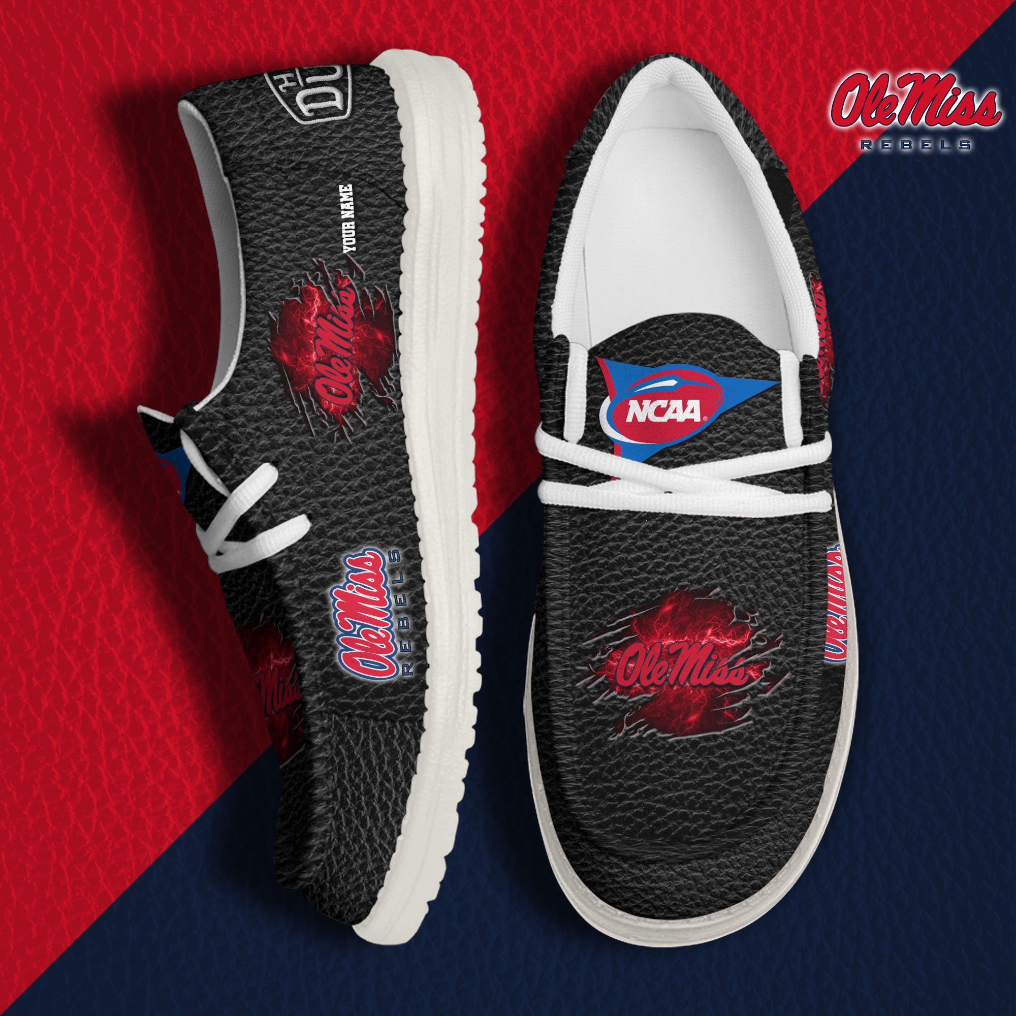 Ole Miss Rebels Hey Dude Canvas Loafer Shoes 2024 Version Custom Your Name, Sport Shoes For Lovers, Sport Team Shoes ETRG-61855