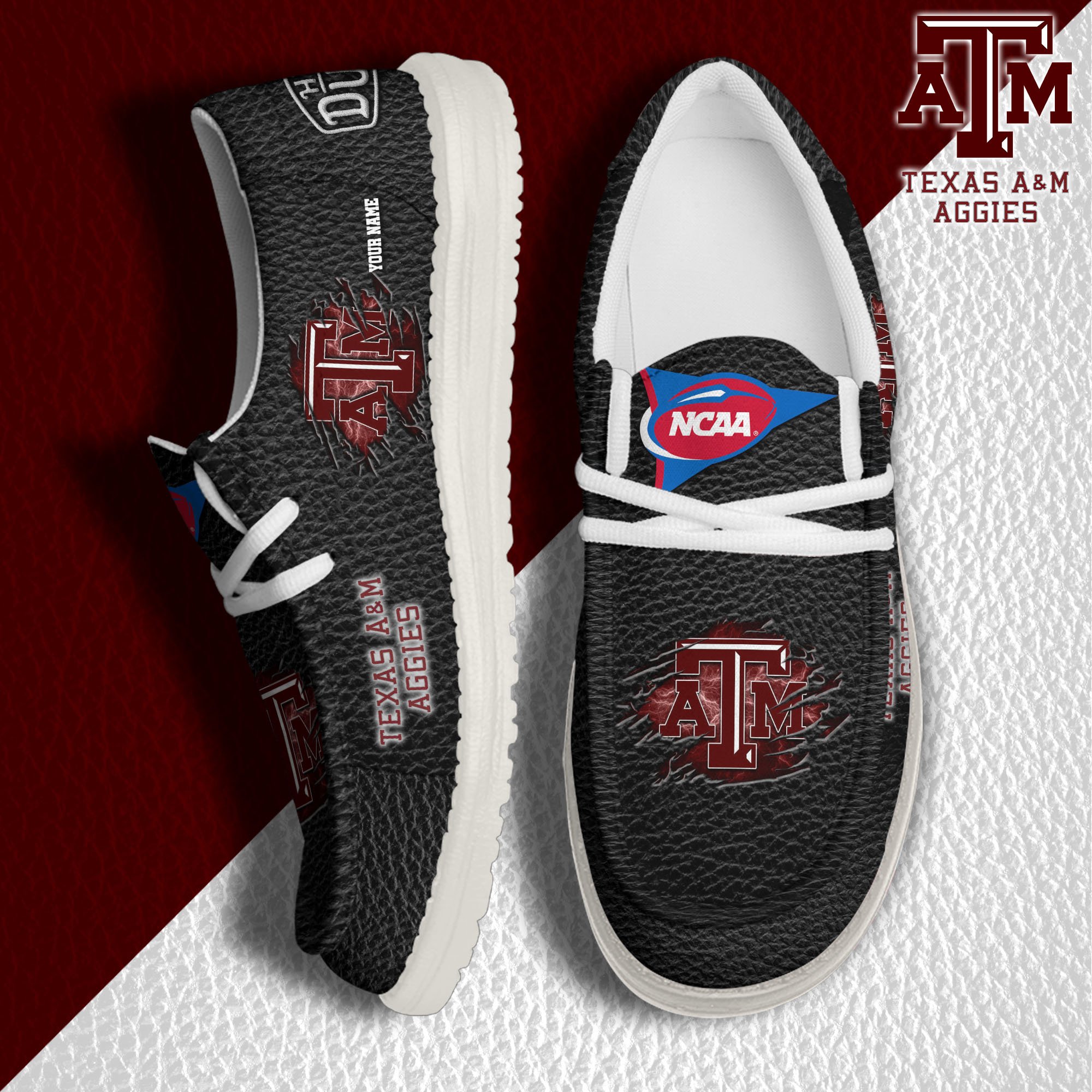 Texas A&M Aggies Hey Dude Canvas Loafer Shoes 2024 Version Custom Your Name, Sport Shoes For Lovers, Sport Team Shoes ETRG-61855