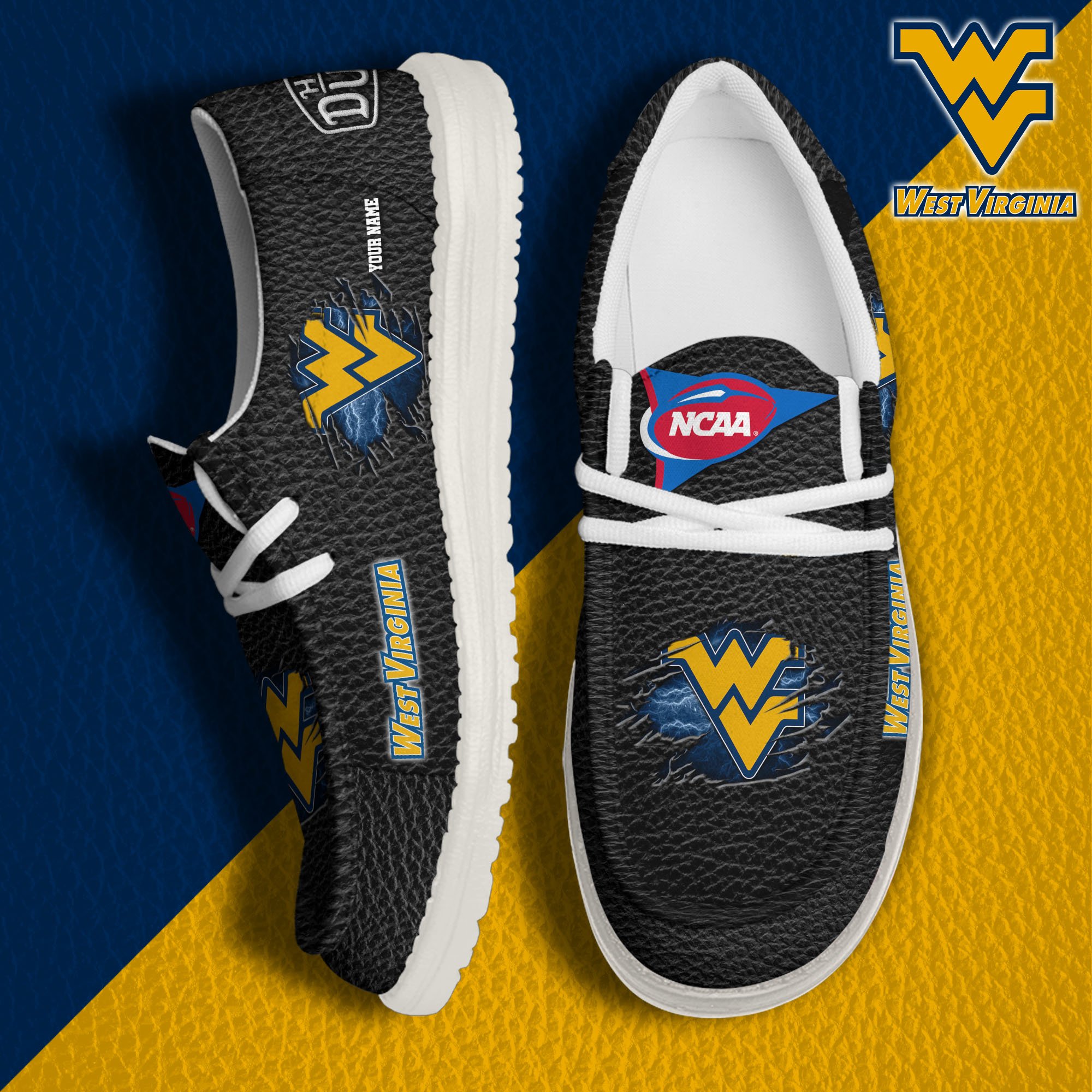 West Virginia Mountaineers Hey Dude Canvas Loafer Shoes 2024 Version Custom Your Name, Sport Shoes For Lovers, Sport Team Shoes ETRG-61855