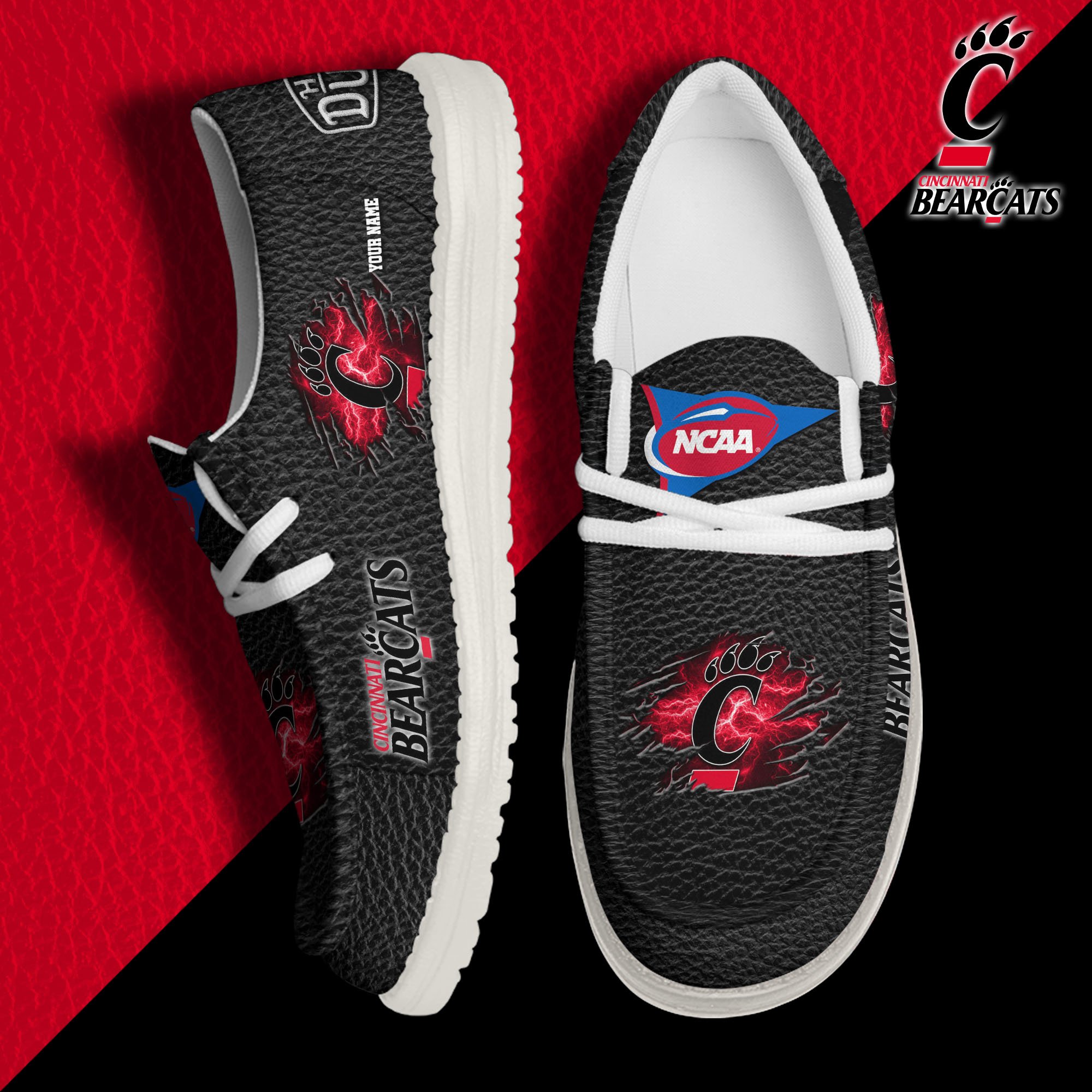 Cincinnati Bearcats Hey Dude Canvas Loafer Shoes 2024 Version Custom Your Name, Sport Shoes For Lovers, Sport Team Shoes ETRG-61855