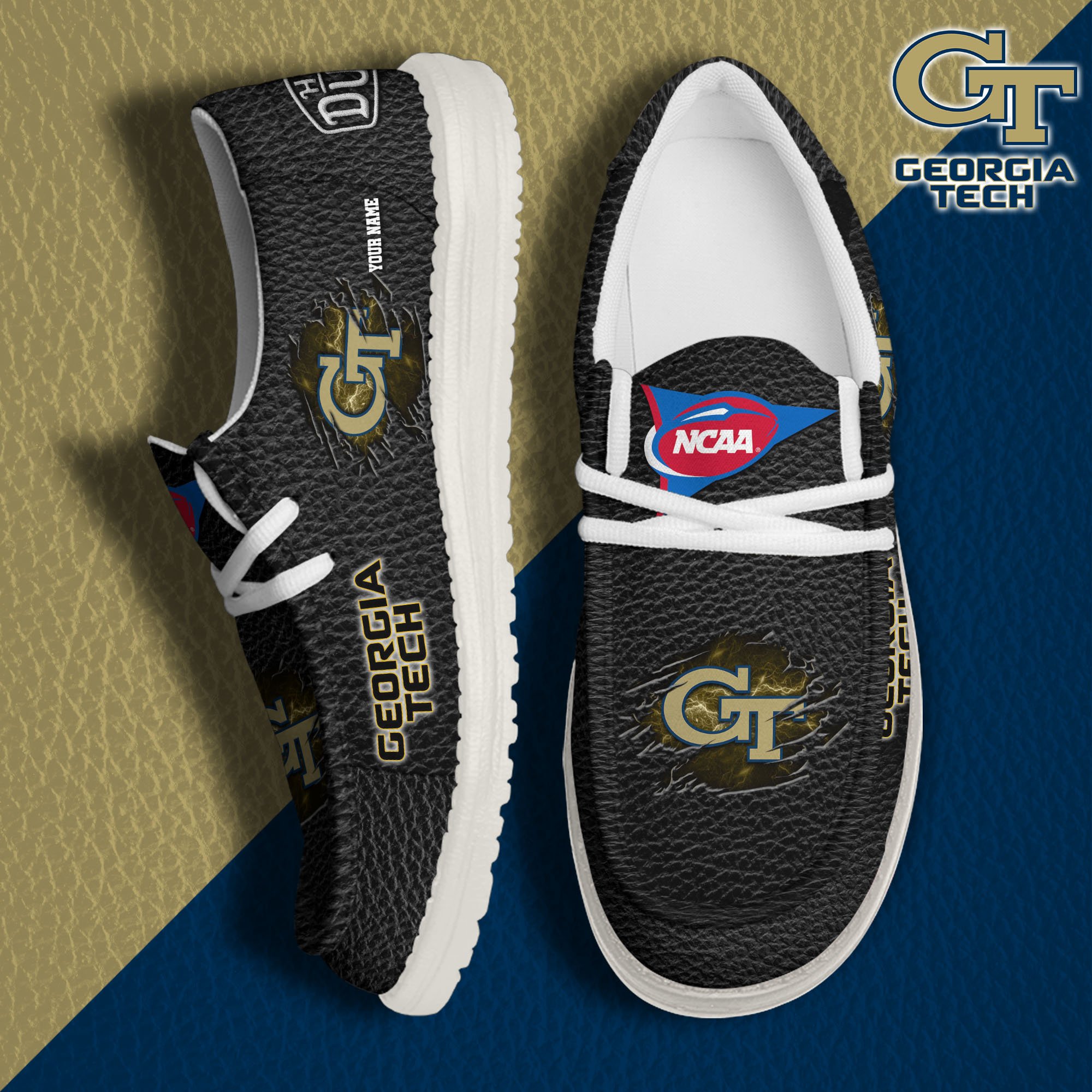 Georgia Tech Yellow Jackets Hey Dude Canvas Loafer Shoes 2024 Version Custom Your Name, Sport Shoes For Lovers, Sport Team Shoes ETRG-61855