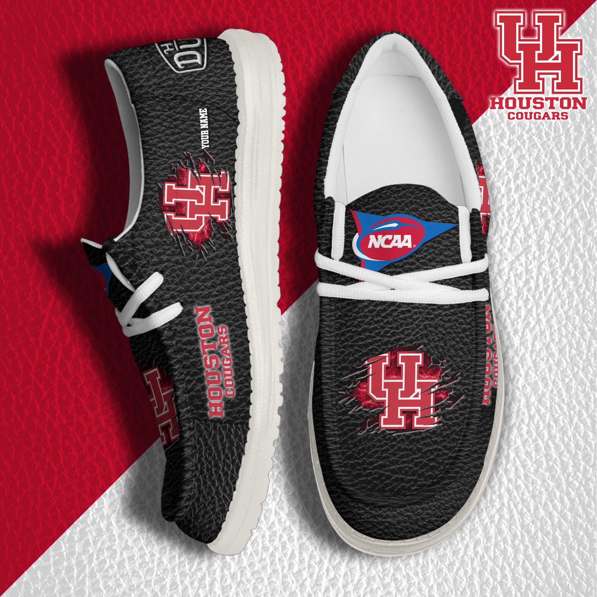 Houston Cougars Hey Dude Canvas Loafer Shoes 2024 Version Custom Your Name, Sport Shoes For Lovers, Sport Team Shoes ETRG-61855