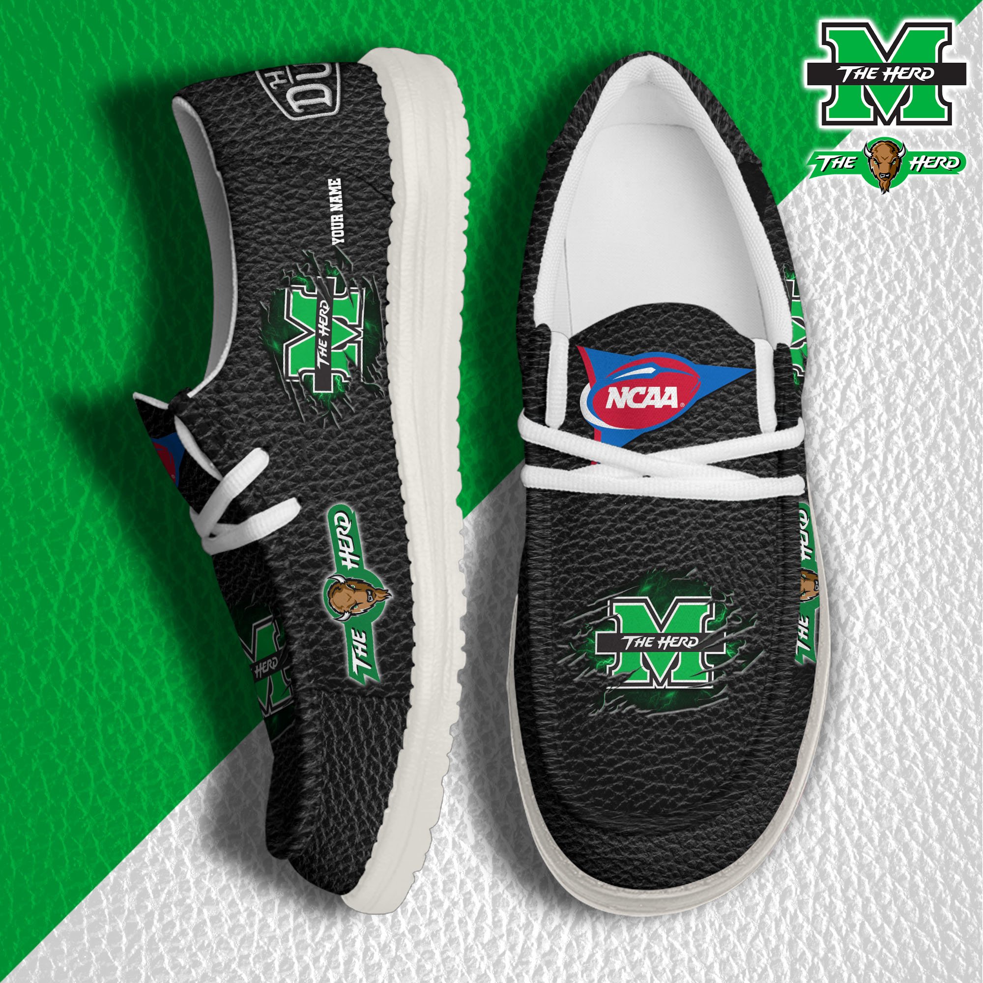 Marshall Thundering Herd Hey Dude Canvas Loafer Shoes 2024 Version Custom Your Name, Sport Shoes For Lovers, Sport Team Shoes ETRG-61855