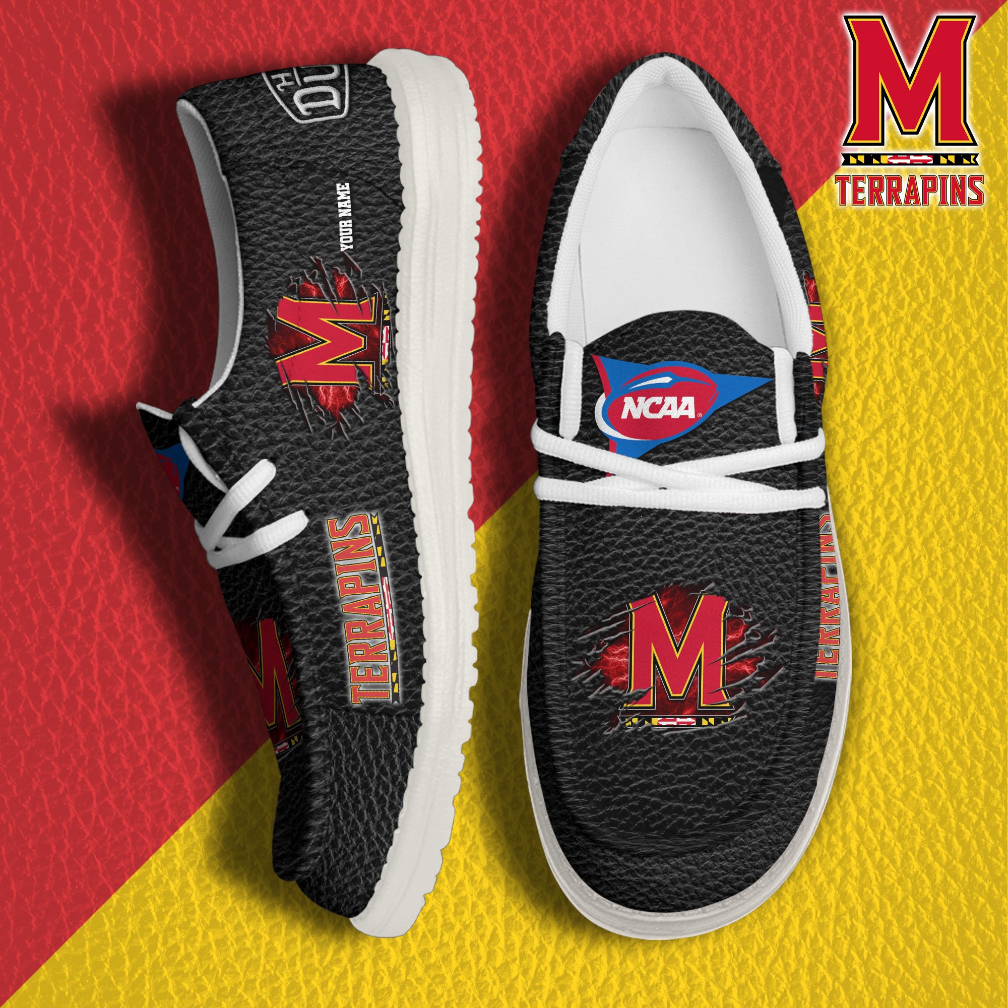 Maryland Terrapins Hey Dude Canvas Loafer Shoes 2024 Version Custom Your Name, Sport Shoes For Lovers, Sport Team Shoes ETRG-61855