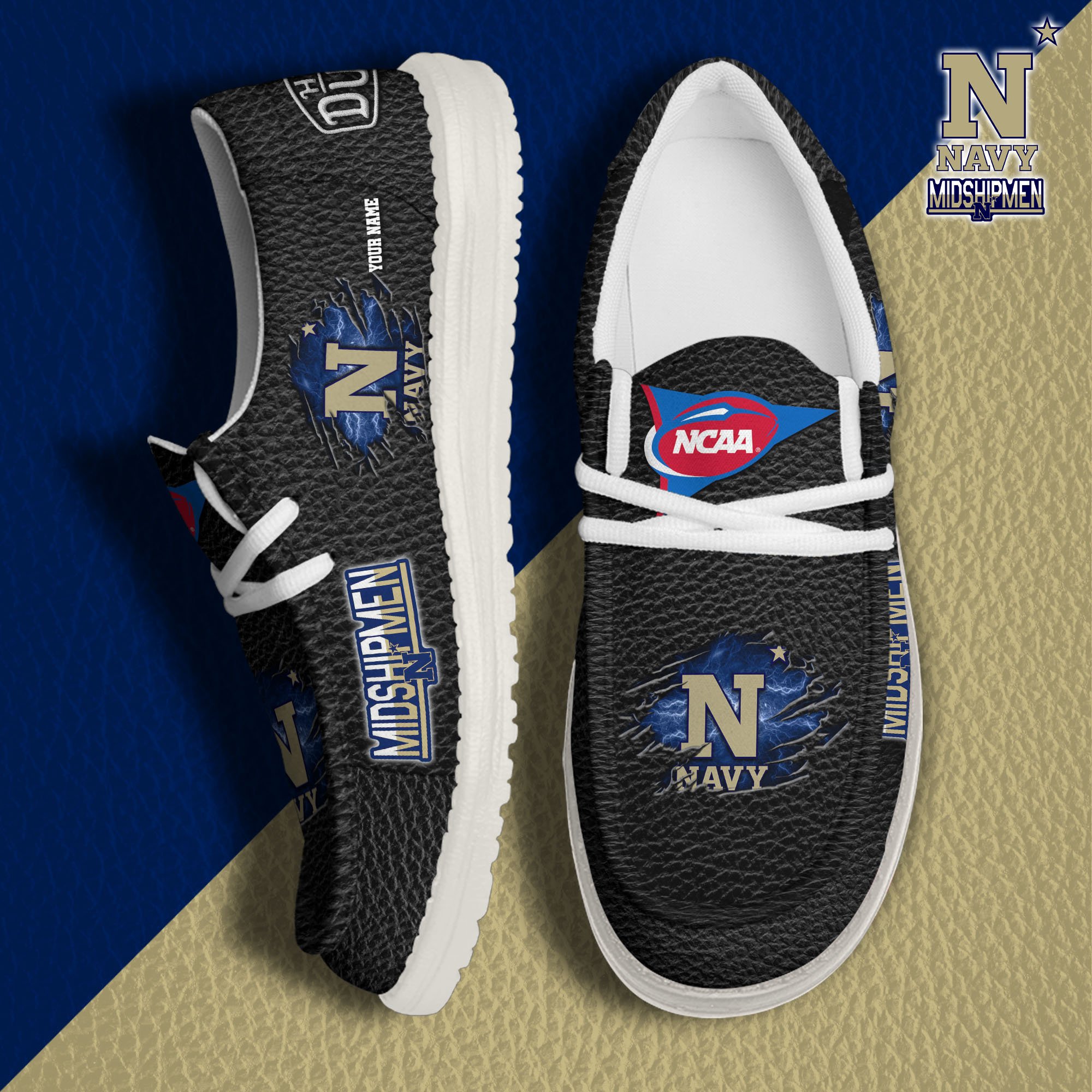 Navy Midshipmen Hey Dude Canvas Loafer Shoes 2024 Version Custom Your Name, Sport Shoes For Lovers, Sport Team Shoes ETRG-61855