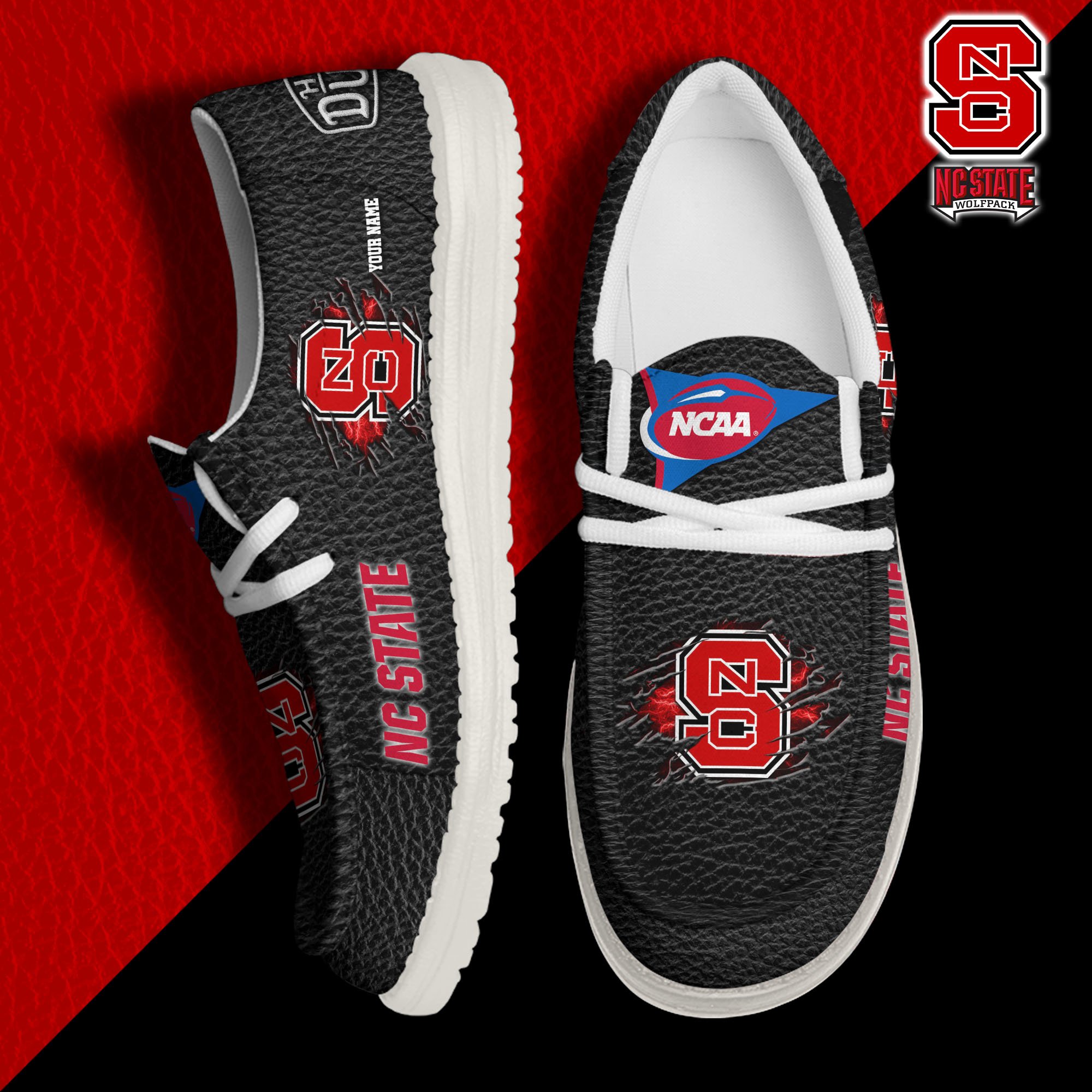 NC State Wolfpack Hey Dude Canvas Loafer Shoes 2024 Version Custom Your Name, Sport Shoes For Lovers, Sport Team Shoes ETRG-61855