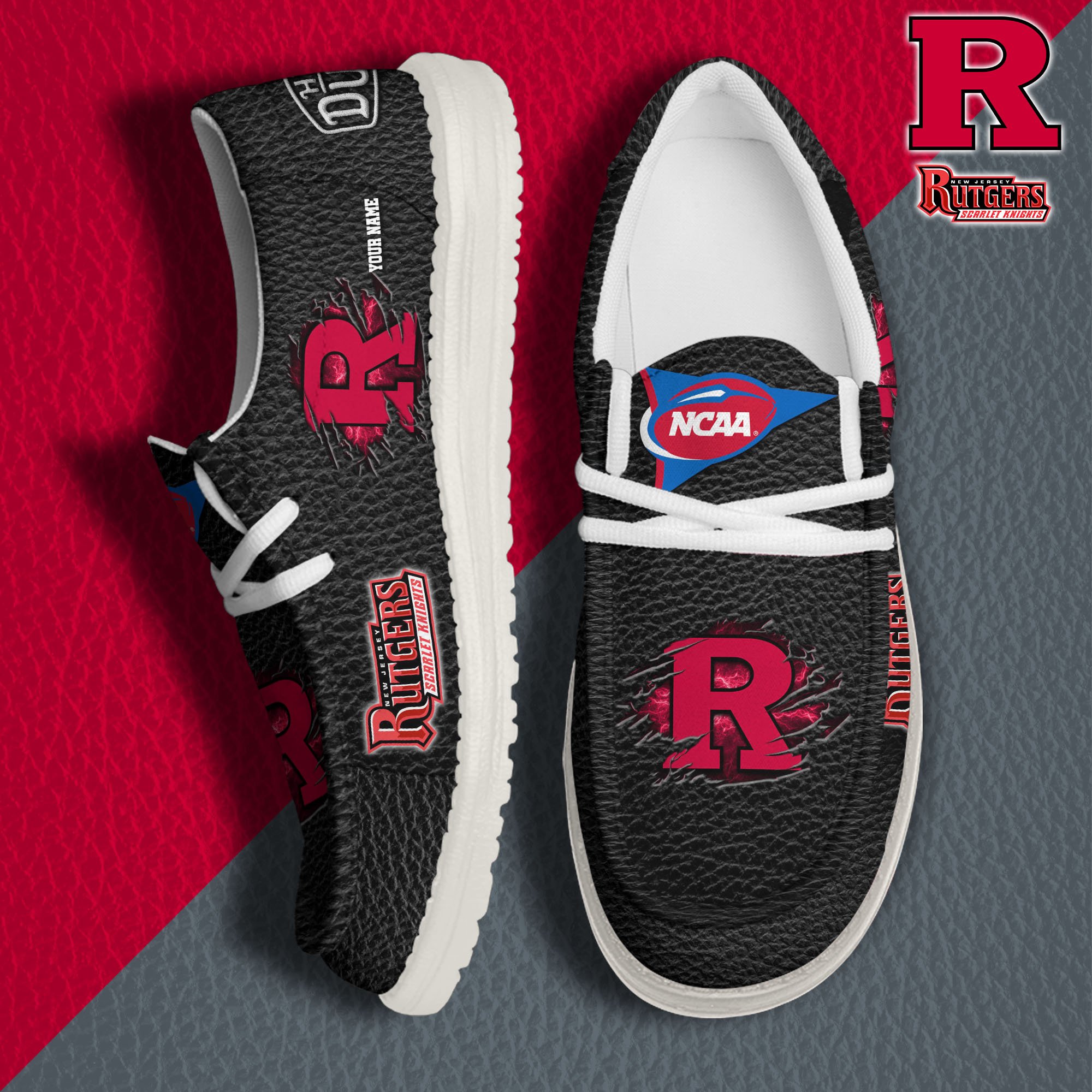 Rutgers Scarlet Knights Hey Dude Canvas Loafer Shoes 2024 Version Custom Your Name, Sport Shoes For Lovers, Sport Team Shoes ETRG-61855