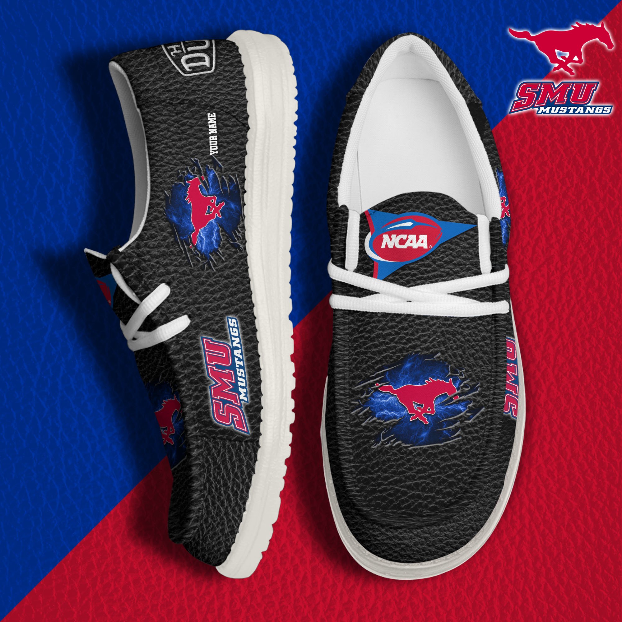 SMU Mustangs Hey Dude Canvas Loafer Shoes 2024 Version Custom Your Name, Sport Shoes For Lovers, Sport Team Shoes ETRG-61855