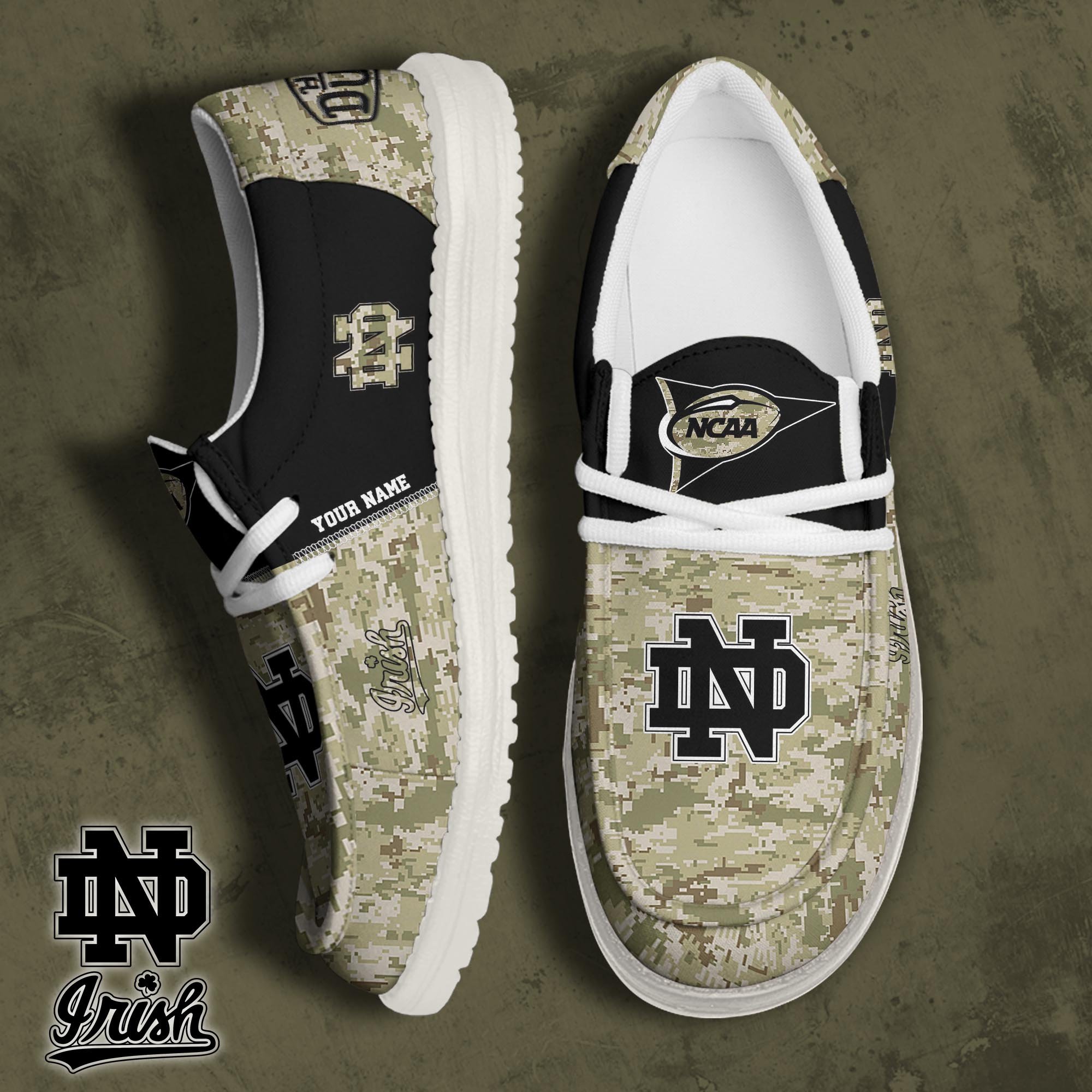 Notre Dame Fighting Irish Football Hey Dude Canvas Loafer Shoes 2024 Version Custom Your Name, Sport Shoes For Fan, Fan Gifts ETRG-61868