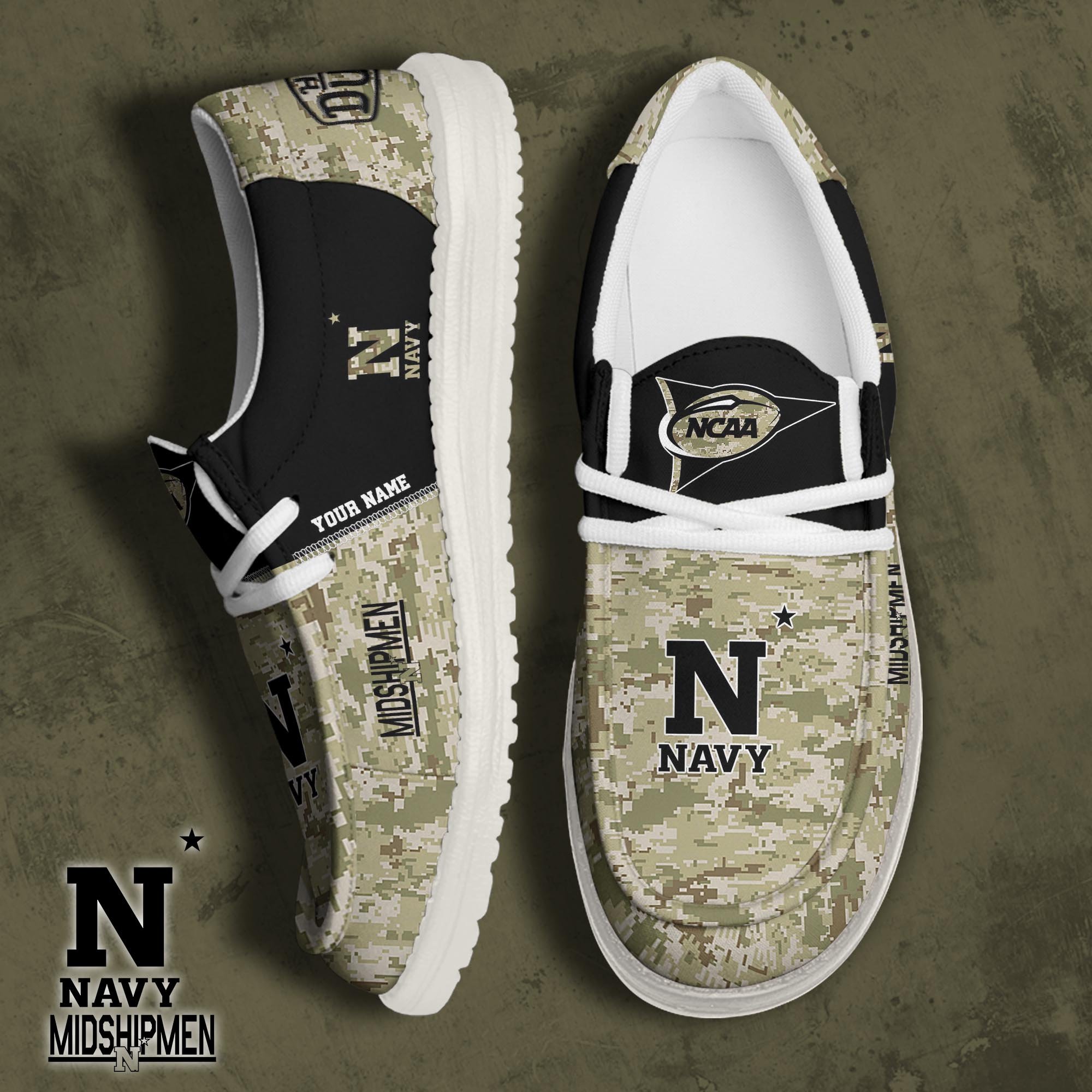 Navy Midshipmen Football Hey Dude Canvas Loafer Shoes 2024 Version Custom Your Name, Sport Shoes For Fan, Fan Gifts ETRG-61868