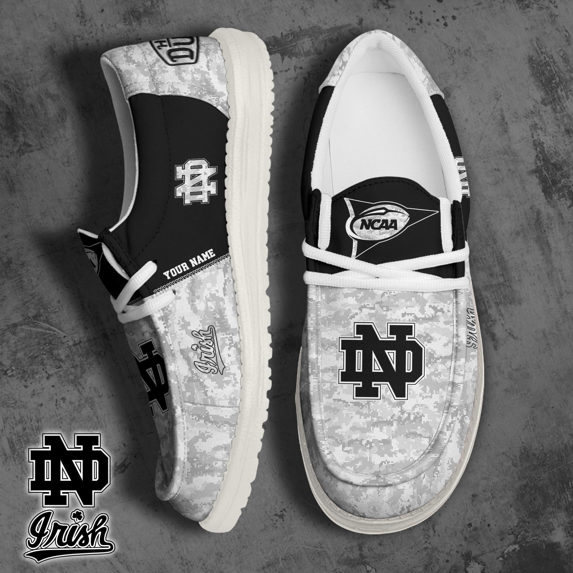 Notre Dame Fighting Irish Football Hey Dude Canvas Loafer Shoes 2024 Version Custom Your Name, Sport Shoes For Fan, Fan Gifts ETRG-61869