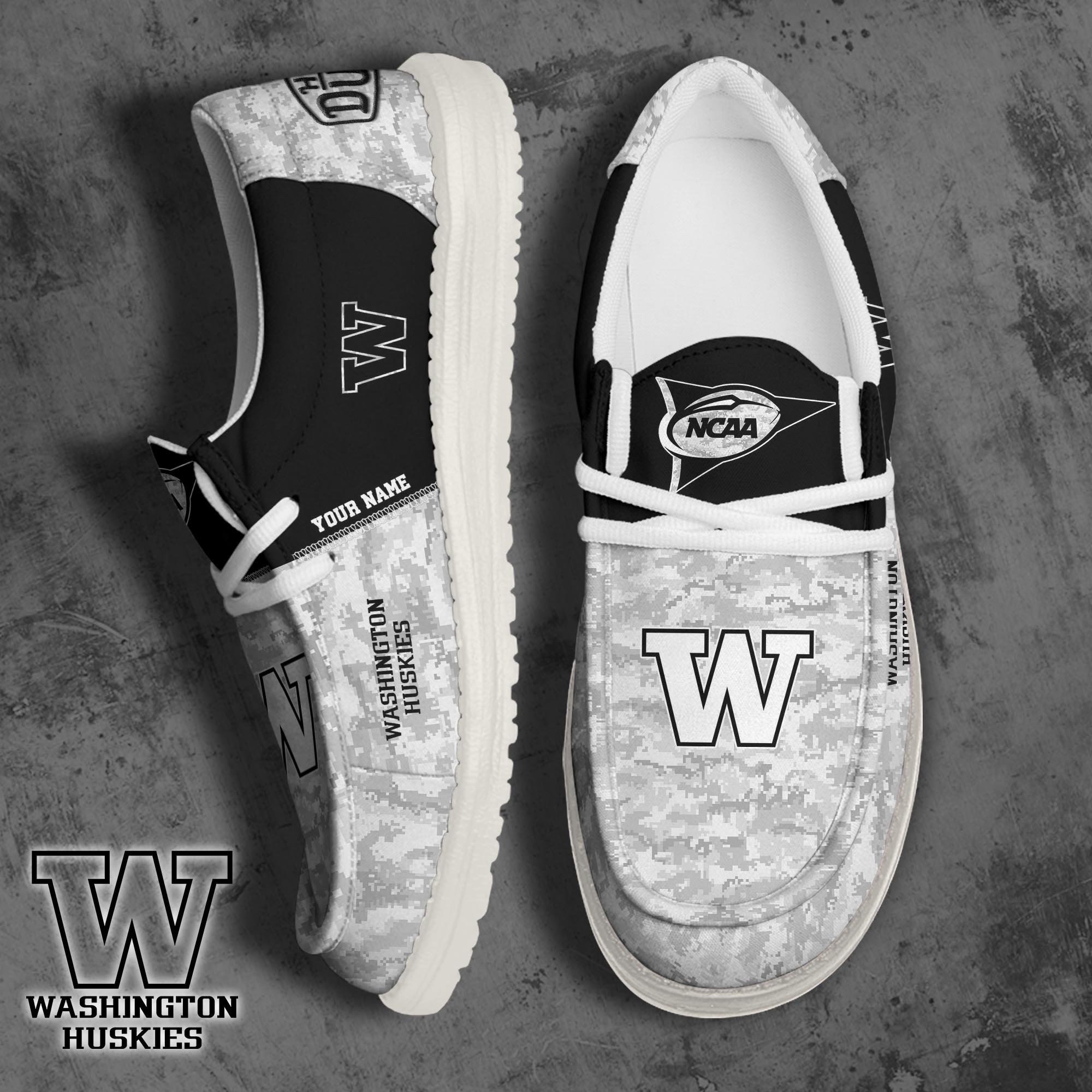 Washington Huskies Football Hey Dude Canvas Loafer Shoes 2024 Version Custom Your Name, Sport Shoes For Fan, Fan Gifts ETRG-61869