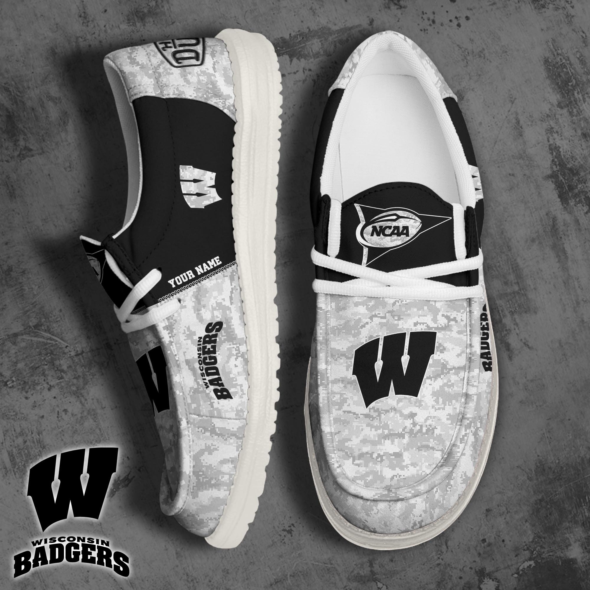 Wisconsin Badgers Football Hey Dude Canvas Loafer Shoes 2024 Version Custom Your Name, Sport Shoes For Fan, Fan Gifts ETRG-61869