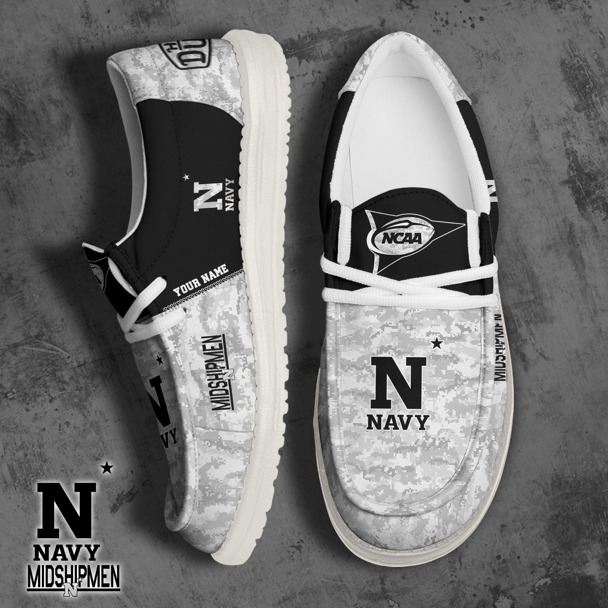 Navy Midshipmen Football Hey Dude Canvas Loafer Shoes 2024 Version Custom Your Name, Sport Shoes For Fan, Fan Gifts ETRG-61869