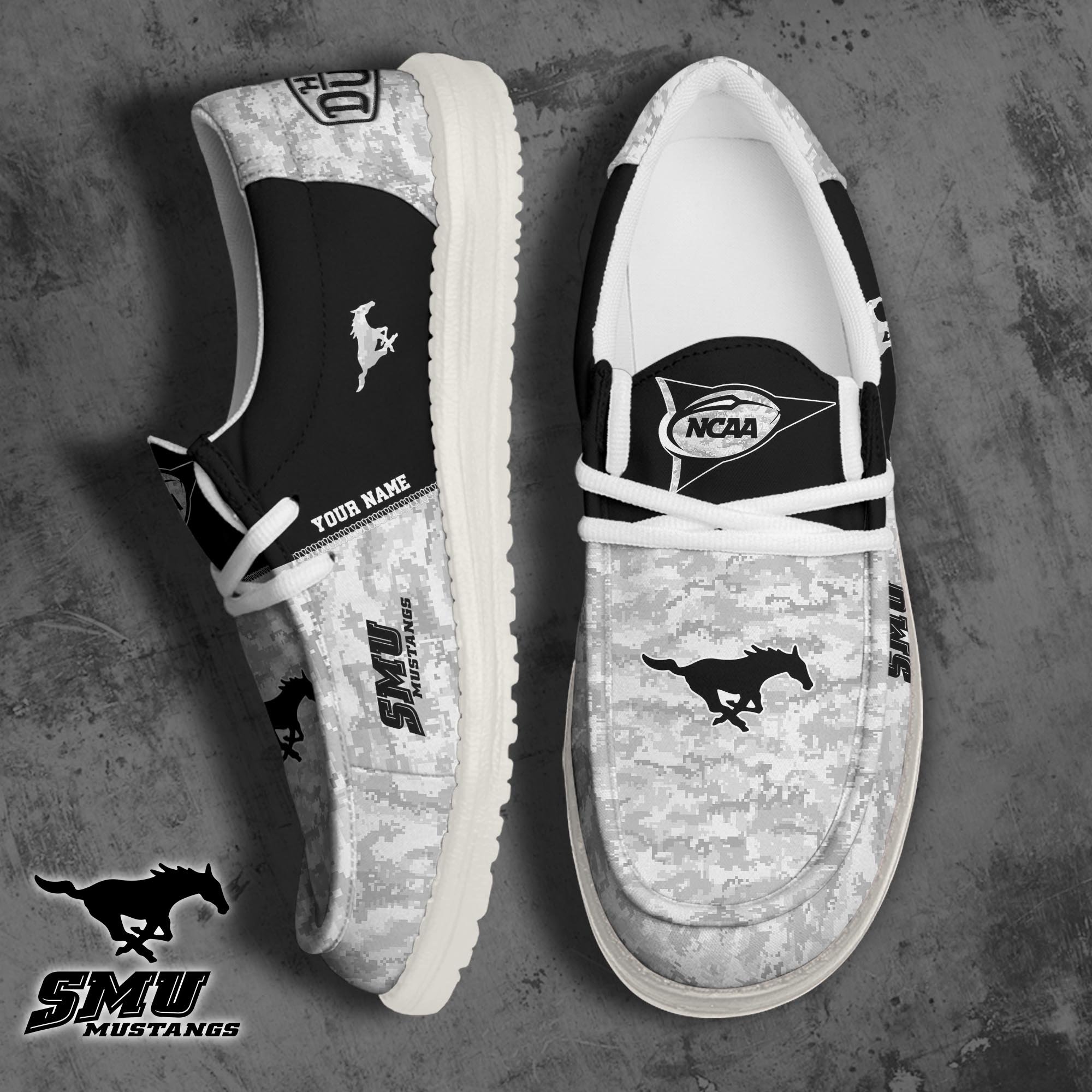 SMU Mustangs Football Hey Dude Canvas Loafer Shoes 2024 Version Custom Your Name, Sport Shoes For Fan, Fan Gifts ETRG-61869