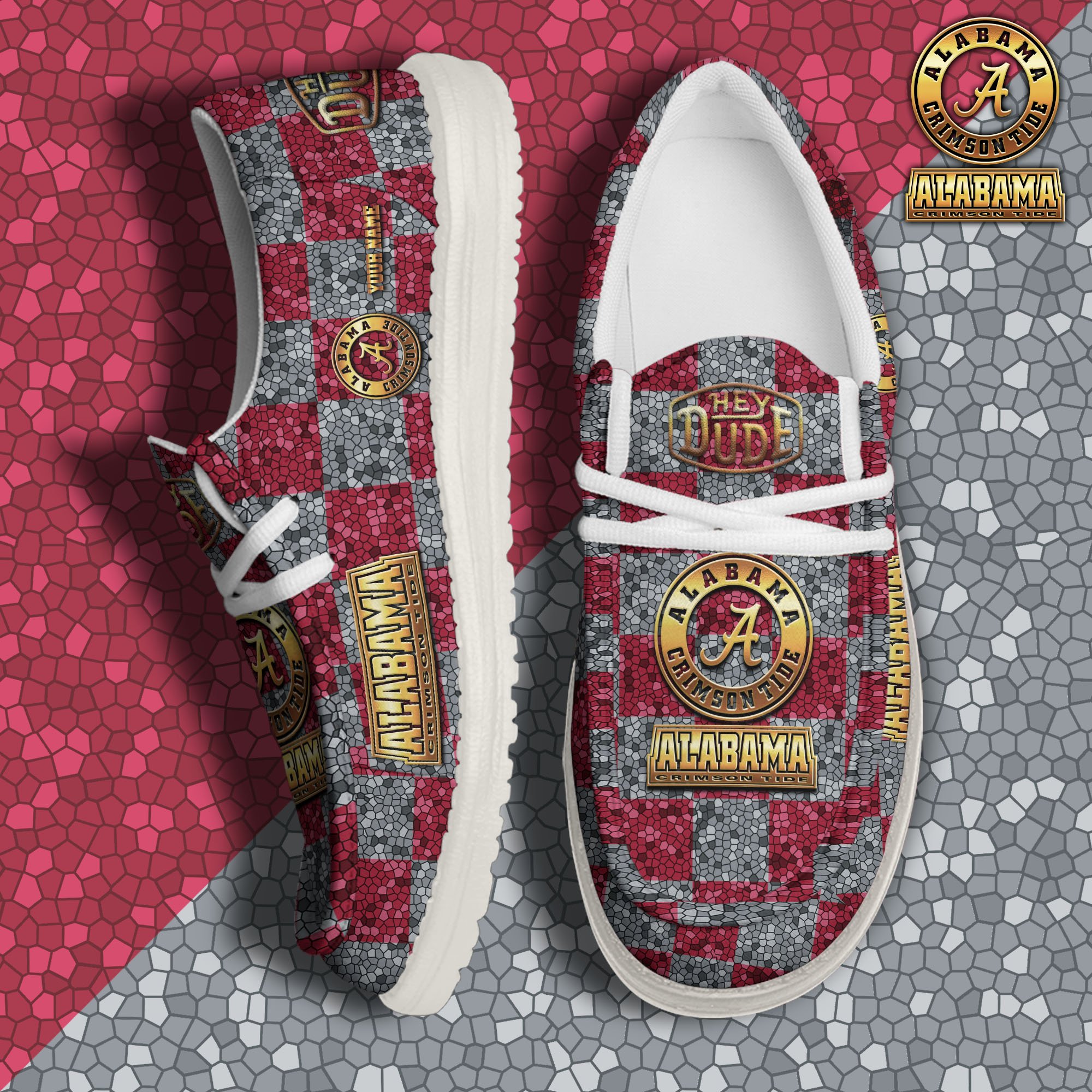 Alabama Crimson Tide Hey Dude Canvas Loafer Shoes 2024 Version Custom Your Name, Football Shoes For Fans, Sport Gifts ETRG-61887