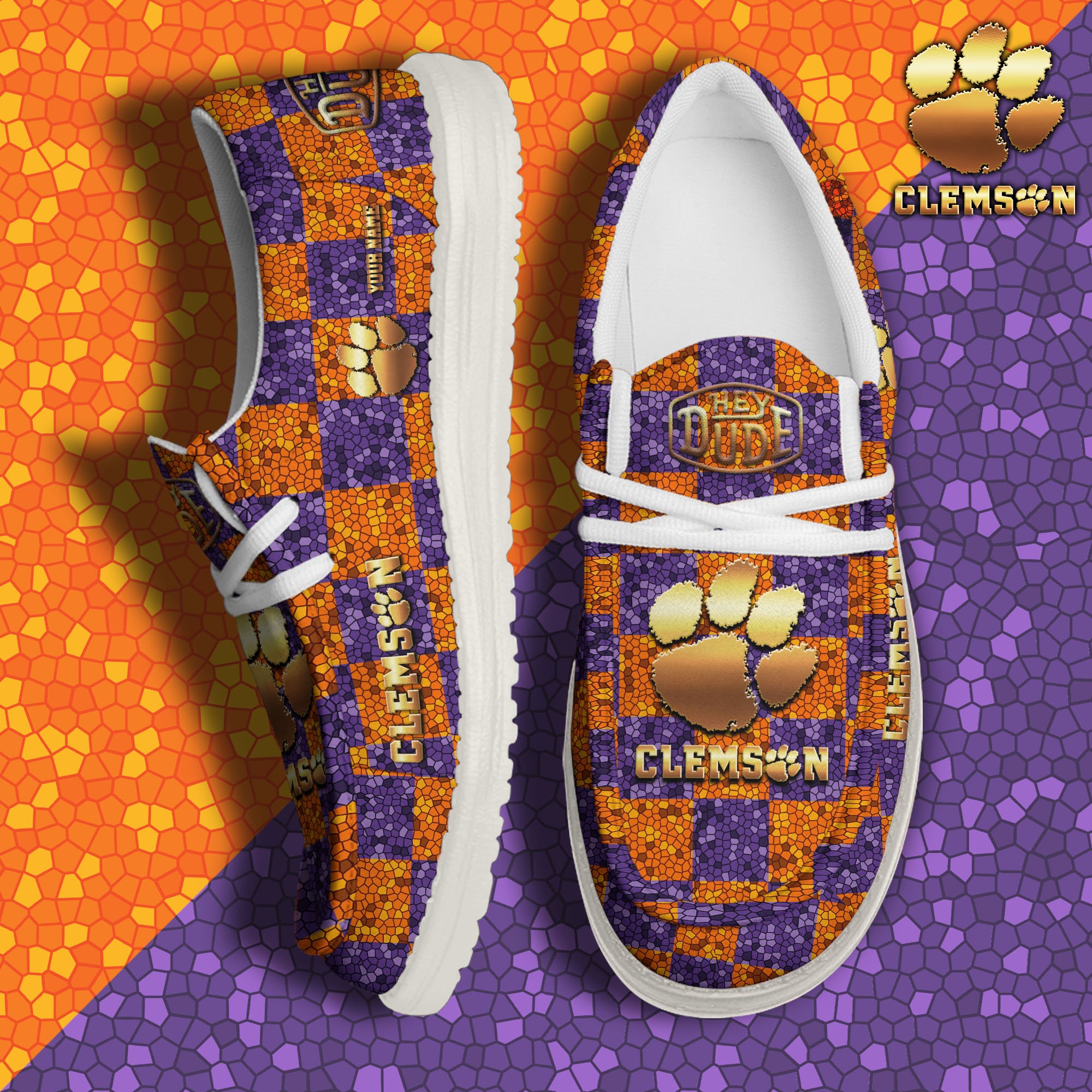 Clemson Tigers Hey Dude Canvas Loafer Shoes 2024 Version Custom Your Name, Football Shoes For Fans, Sport Gifts ETRG-61887