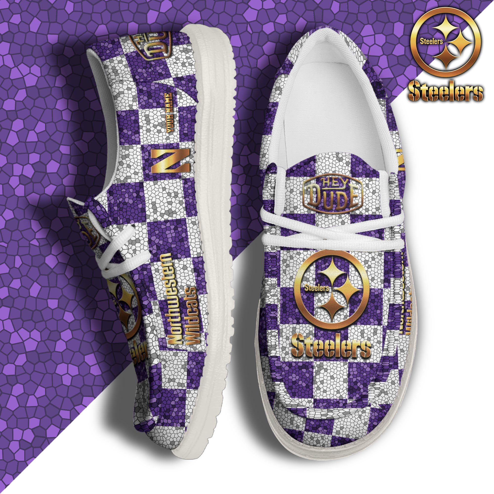 Northwestern Wildcats Hey Dude Canvas Loafer Shoes 2024 Version Custom Your Name, Football Shoes For Fans, Sport Gifts ETRG-61887