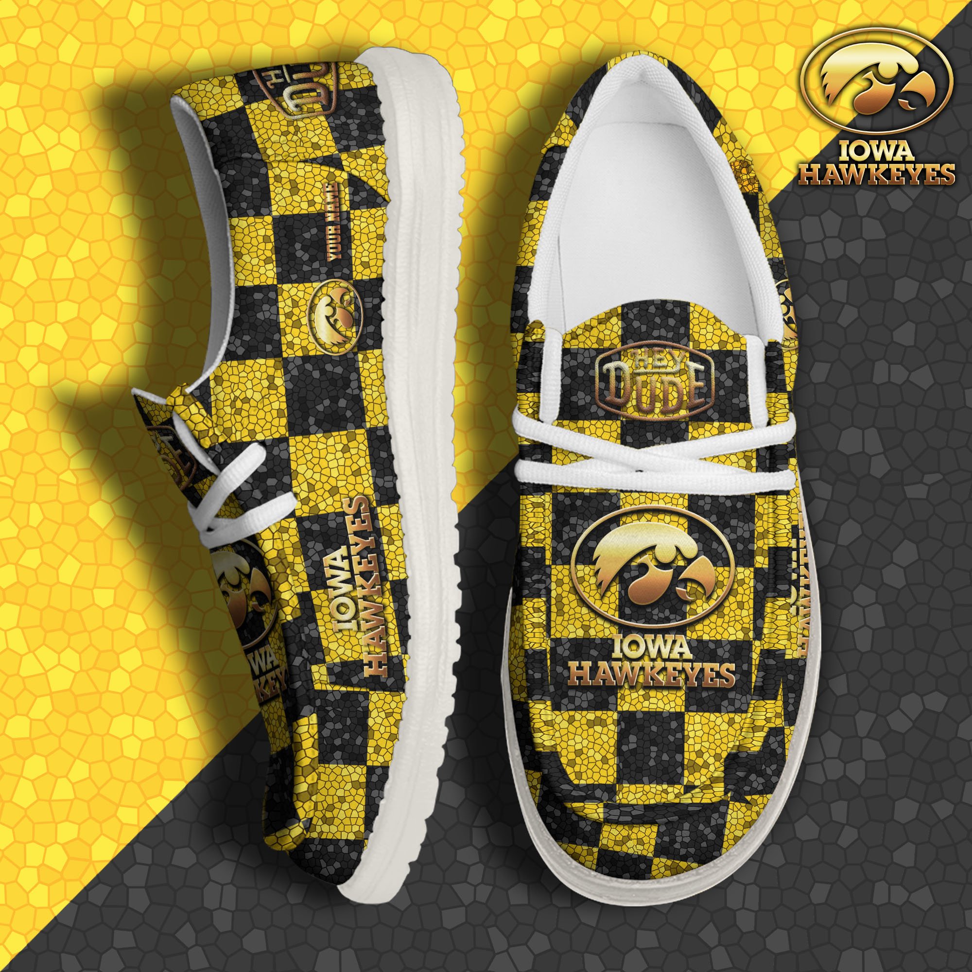 Iowa Hawkeyes Hey Dude Canvas Loafer Shoes 2024 Version Custom Your Name, Football Shoes For Fans, Sport Gifts ETRG-61887