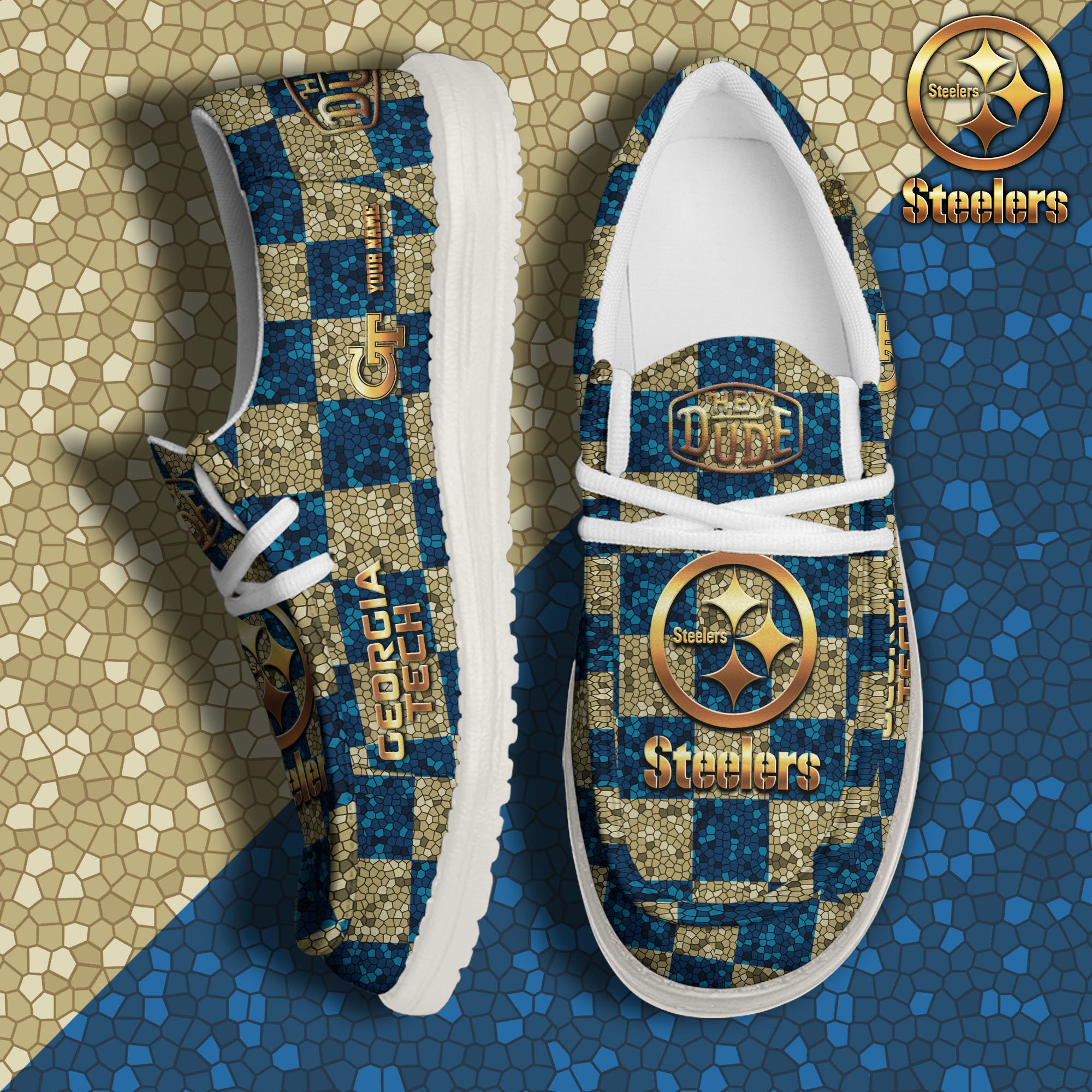 Georgia Tech Yellow Jackets Hey Dude Canvas Loafer Shoes 2024 Version Custom Your Name, Football Shoes For Fans, Sport Gifts ETRG-61887