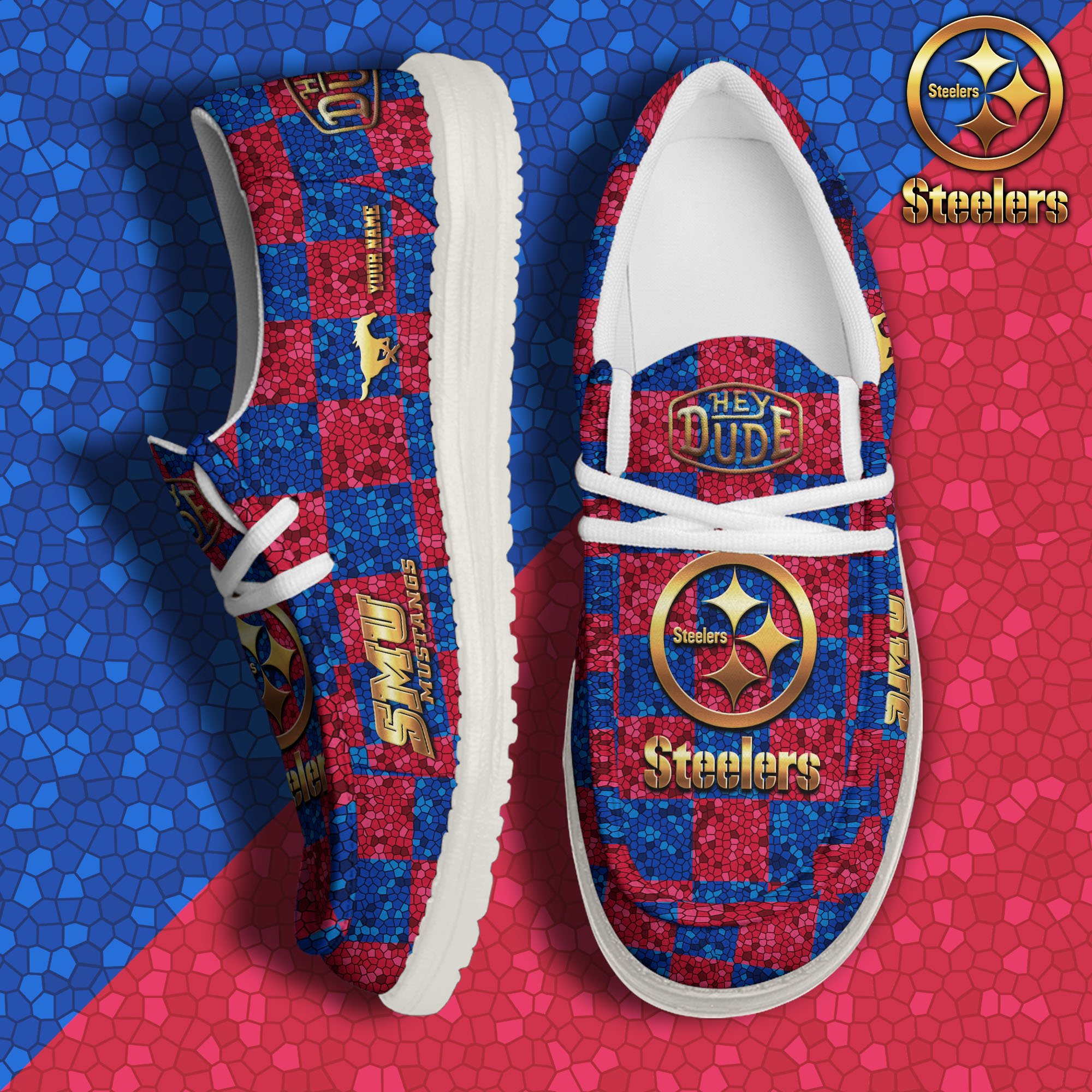 SMU Mustangs Hey Dude Canvas Loafer Shoes 2024 Version Custom Your Name, Football Shoes For Fans, Sport Gifts ETRG-61887