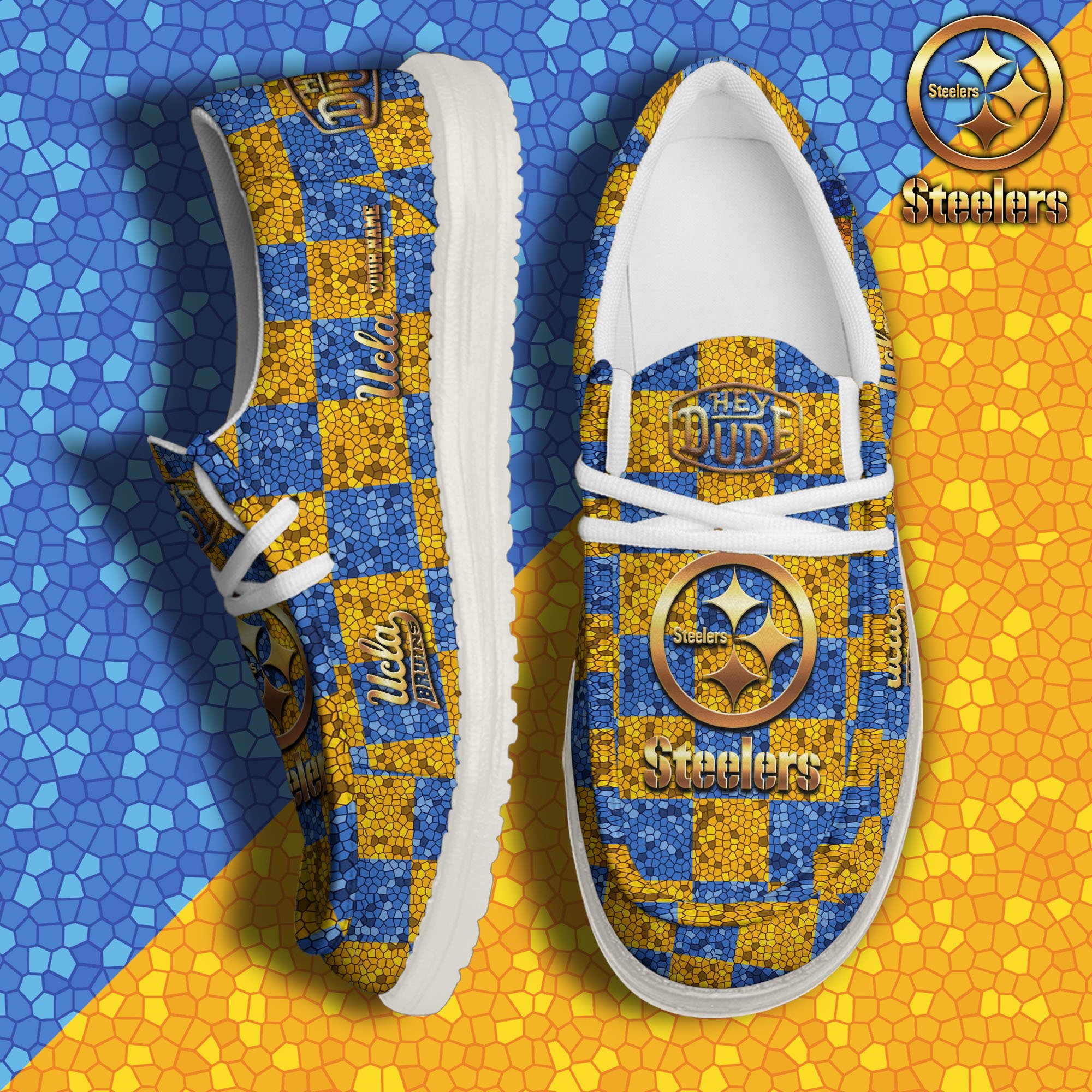 UCLA Bruins Hey Dude Canvas Loafer Shoes 2024 Version Custom Your Name, Football Shoes For Fans, Sport Gifts ETRG-61887