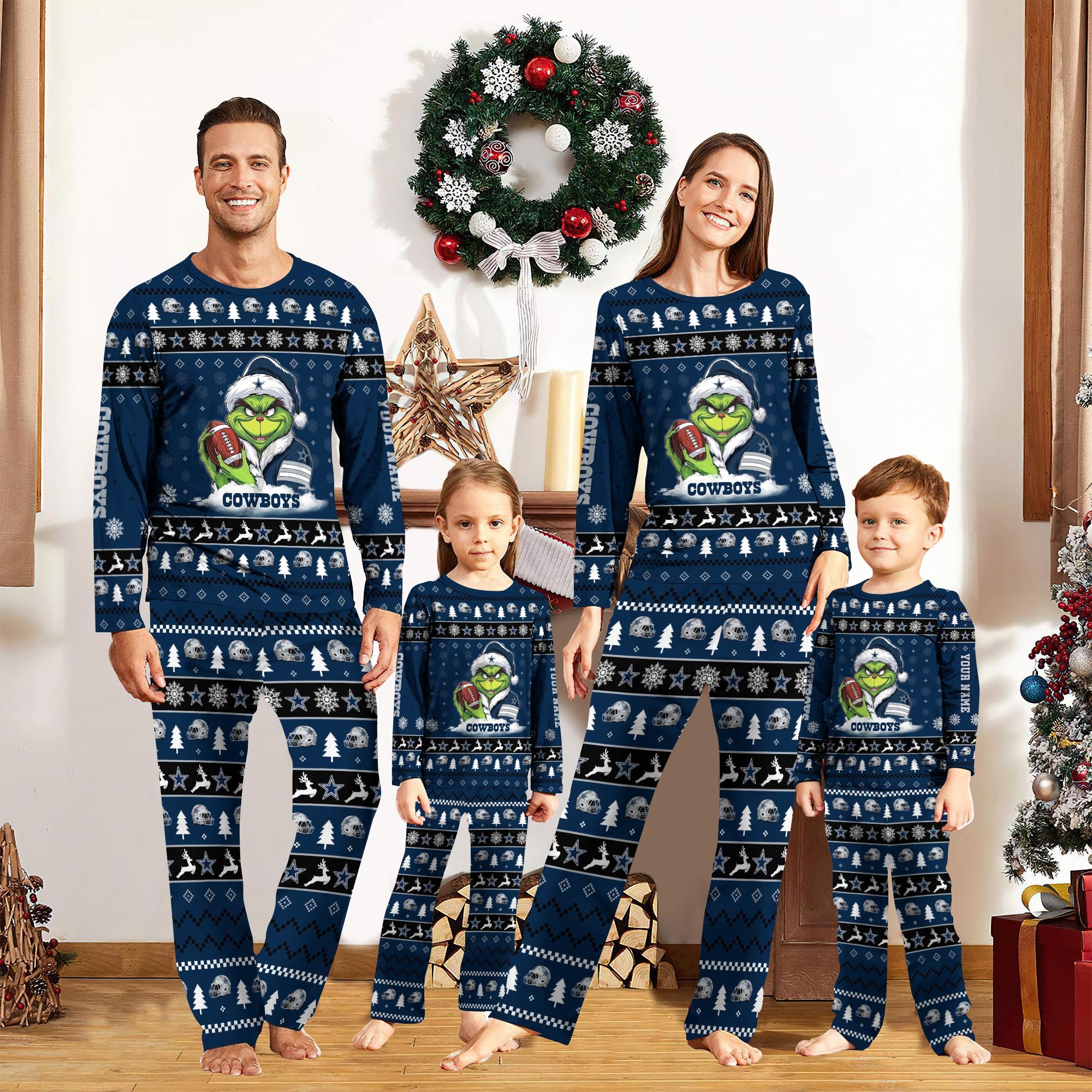 01 Dallas Cowboys And Grinch Pajamas 2024 Version Custom Your Name, Family Pajamas Set, Sport Pajamas, Christmas Gifts, Gifts For Kids ETRG-61819