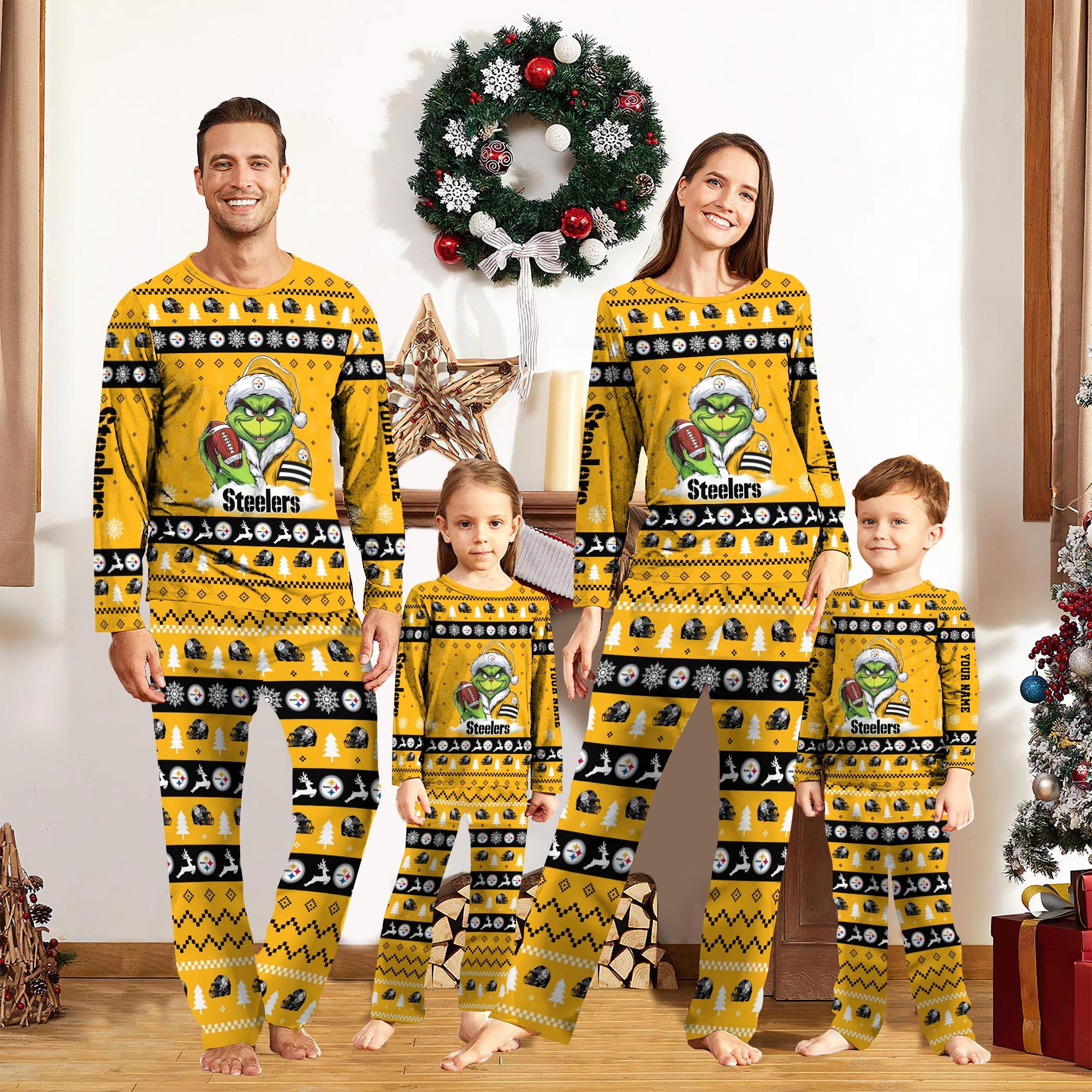 01 Pittsburgh Steelers And Grinch Pajamas 2024 Version Custom Your Name, Family Pajamas Set, Sport Pajamas, Christmas Gifts, Gifts For Kids ETRG-61819