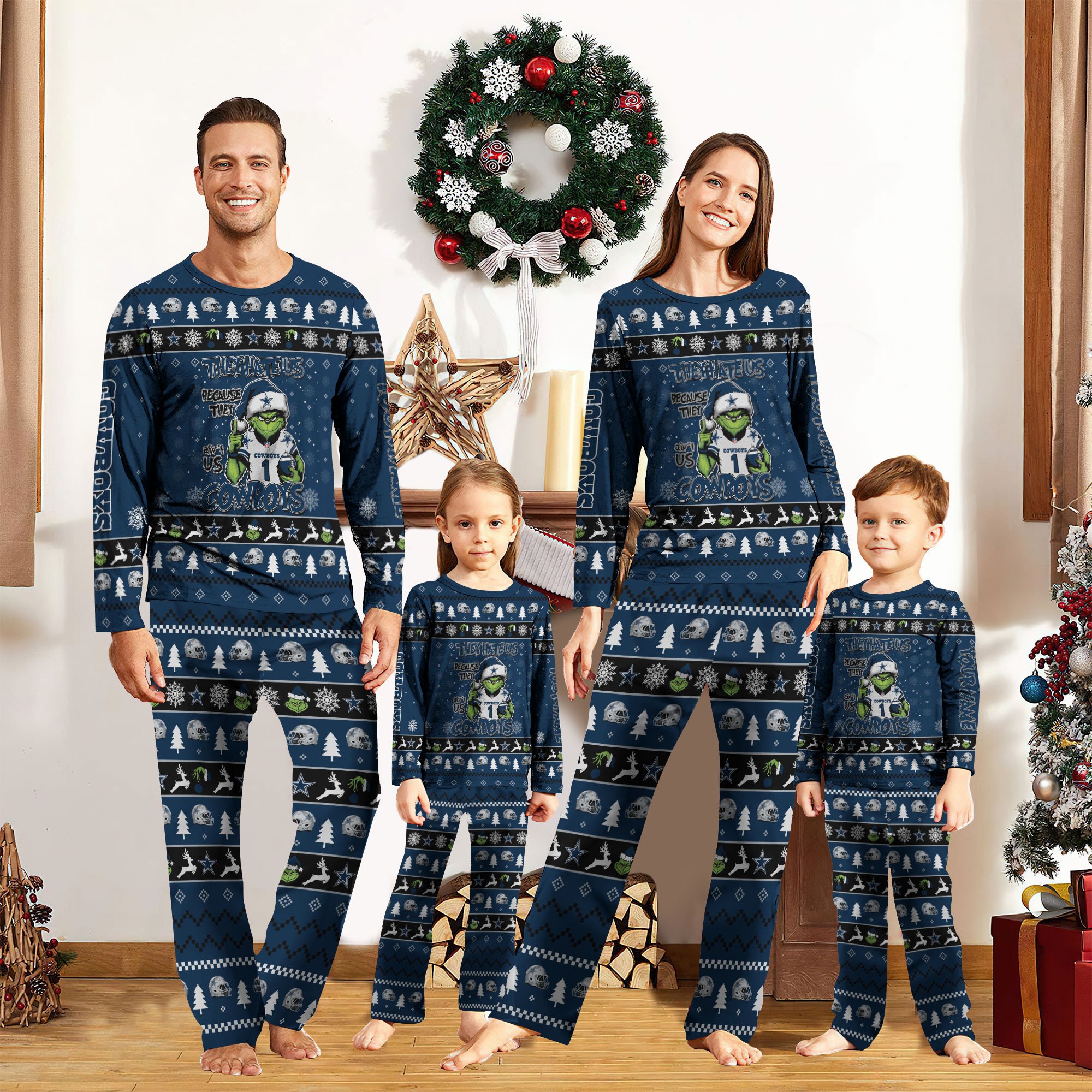 01 Dallas Cowboys And Grinch Pajamas 2024 Version Custom Your Name, Family Pajamas, Sport Pajamas, Gifts For Christmas, Gifts For Kids ETRG-61820