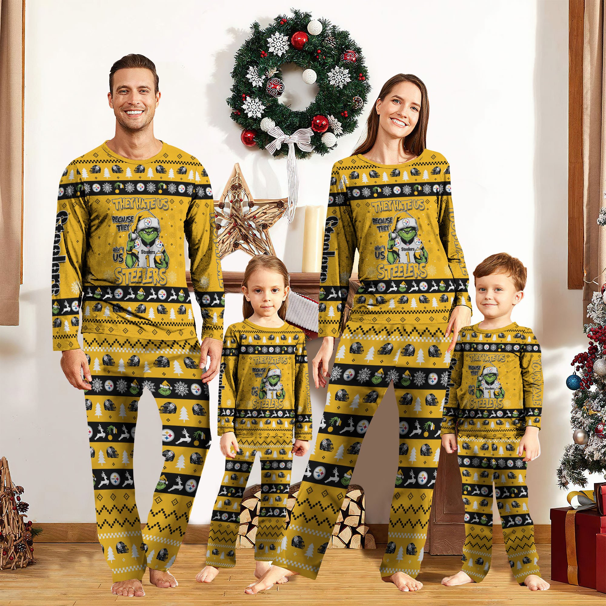 01 Pittsburgh Steelers And Grinch Pajamas 2024 Version Custom Your Name, Family Pajamas, Sport Pajamas, Gifts For Christmas, Gifts For Kids ETRG-61820