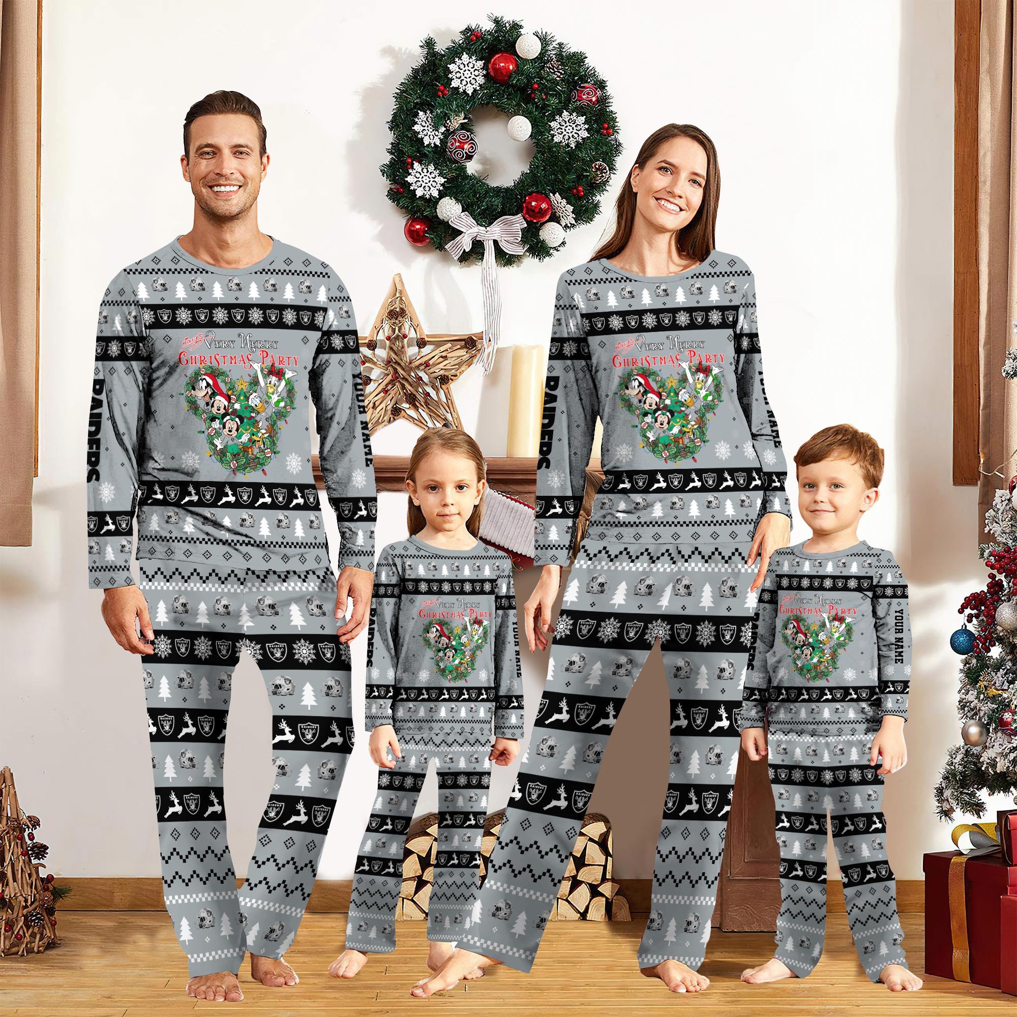 01 Las Vegas Raiders Christmas Pajamas 2024 Version Custom Your Name, Sport Pajamas, Family Pajamas Set, Gifts For Fans ETRG-61882