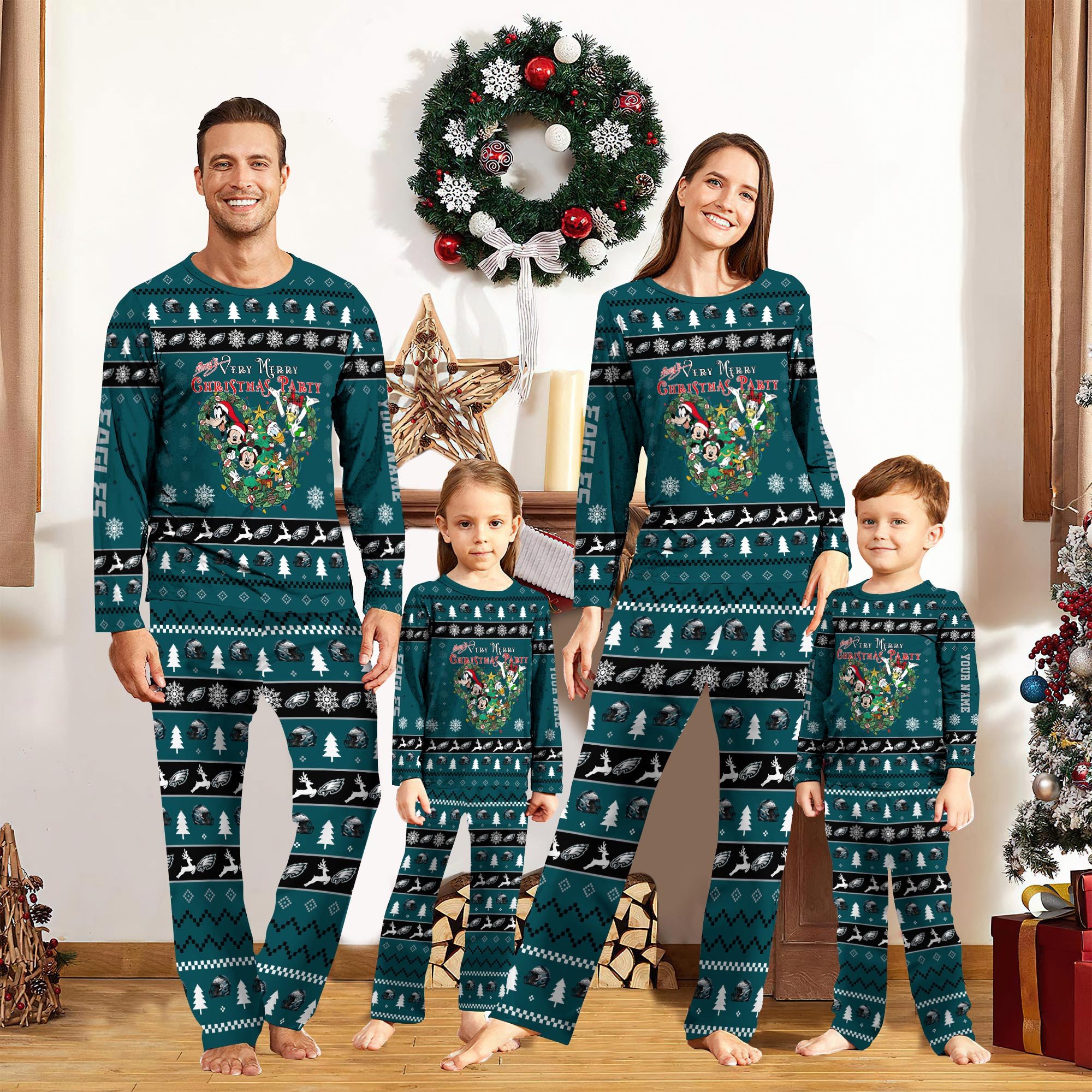 01 Philadelphia Eagles Christmas Pajamas 2024 Version Custom Your Name, Sport Pajamas, Family Pajamas Set, Gifts For Fans ETRG-61882