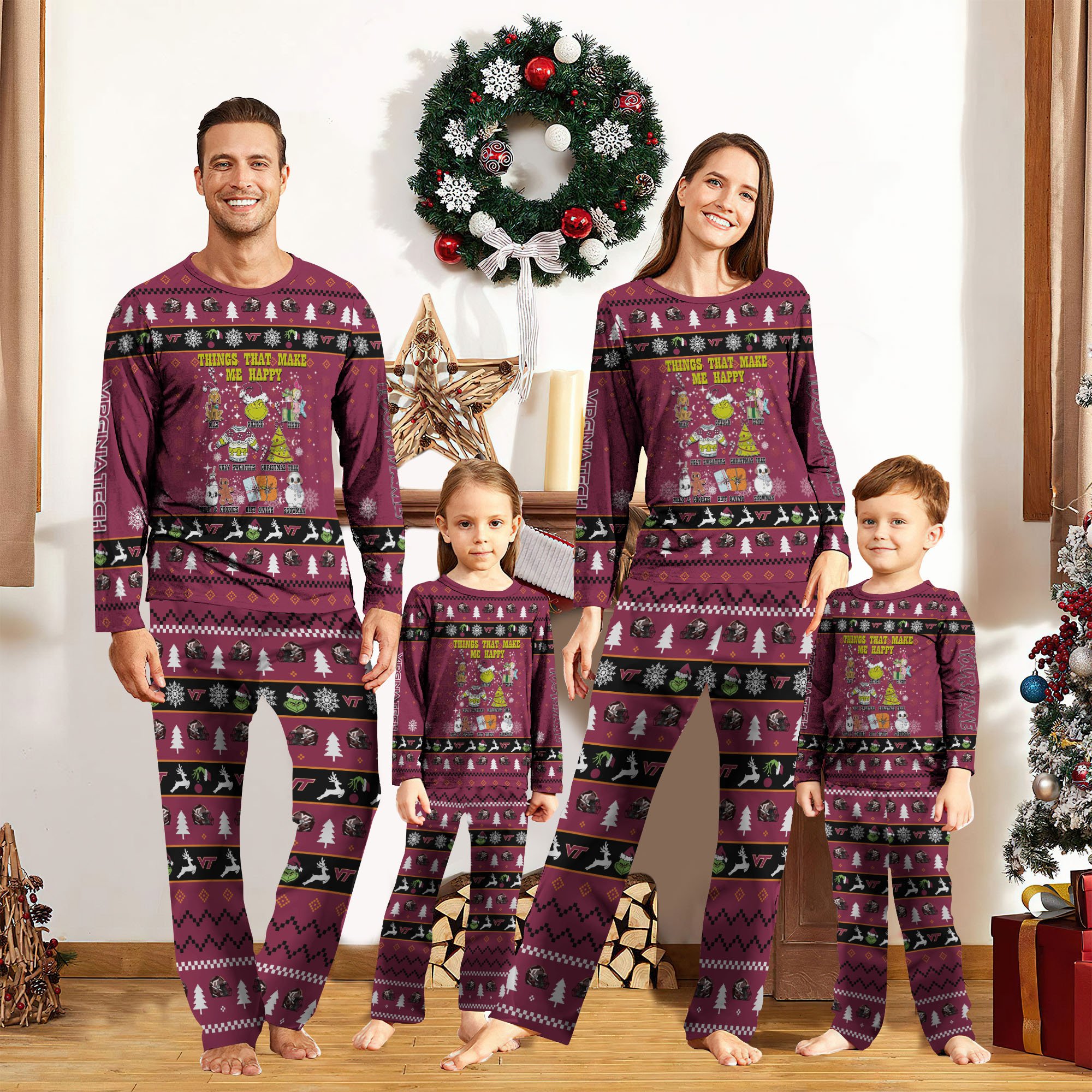 Virginia Tech Hokies Christmas Pajamas 2024 Version Custom Your Name, Sport Pajamas, Family Pajamas, Gifts For Christmas ETRG-61968