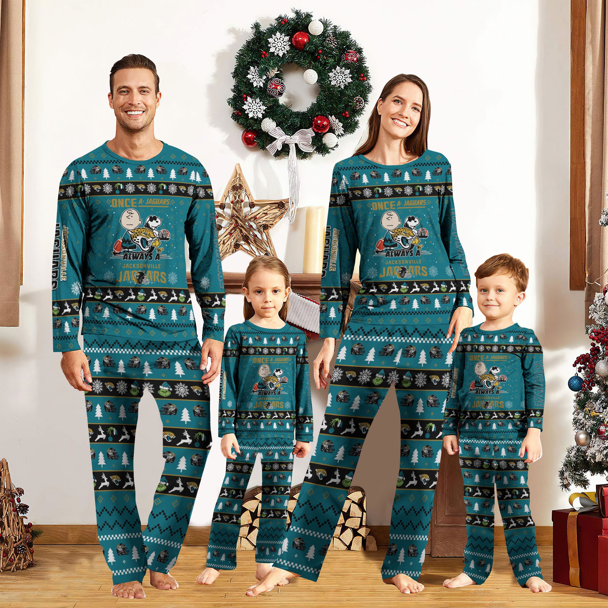 Jacksonville Jaguars Sport Pajamas 2024 Version Custom Your Name, Family Pajamas Set, Sport Gifts For Lovers, Christmas Gifts, Gifts For Kids ETRG-62001