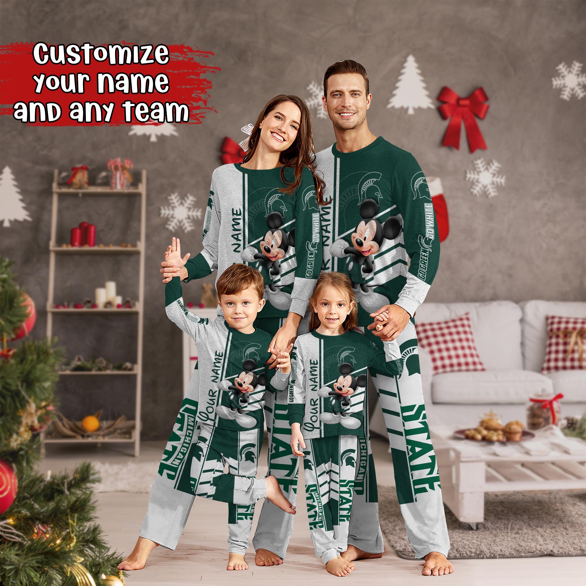 Michigan State Spartans MK Pajamas For Family, Custom Sports PJ For Children And Parents NA44875