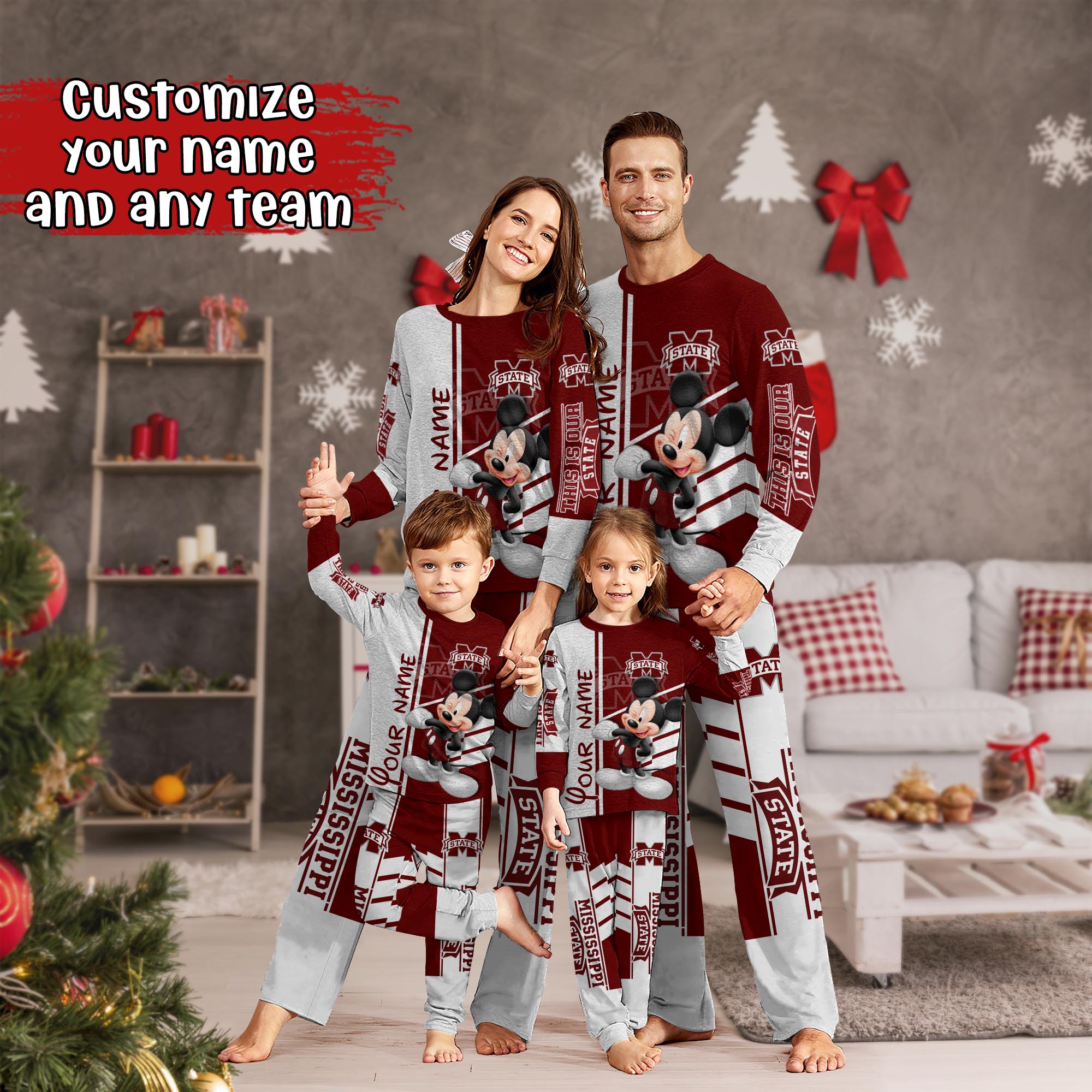 Mississippi State Bulldogs MK Pajamas For Family, Custom Sports PJ For Children And Parents NA44875