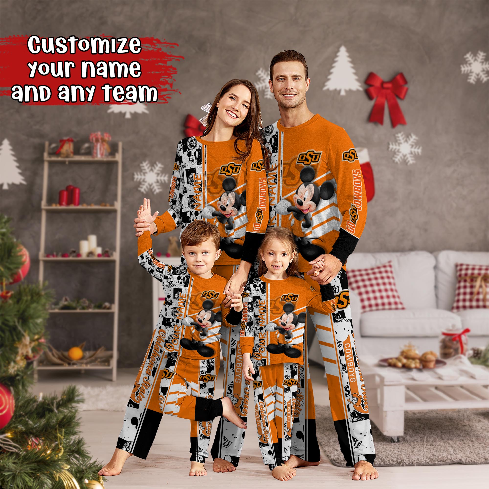 Oklahoma State Cowboys MK Pajamas For Family, Custom Sports PJ For Children And Parents NA44875