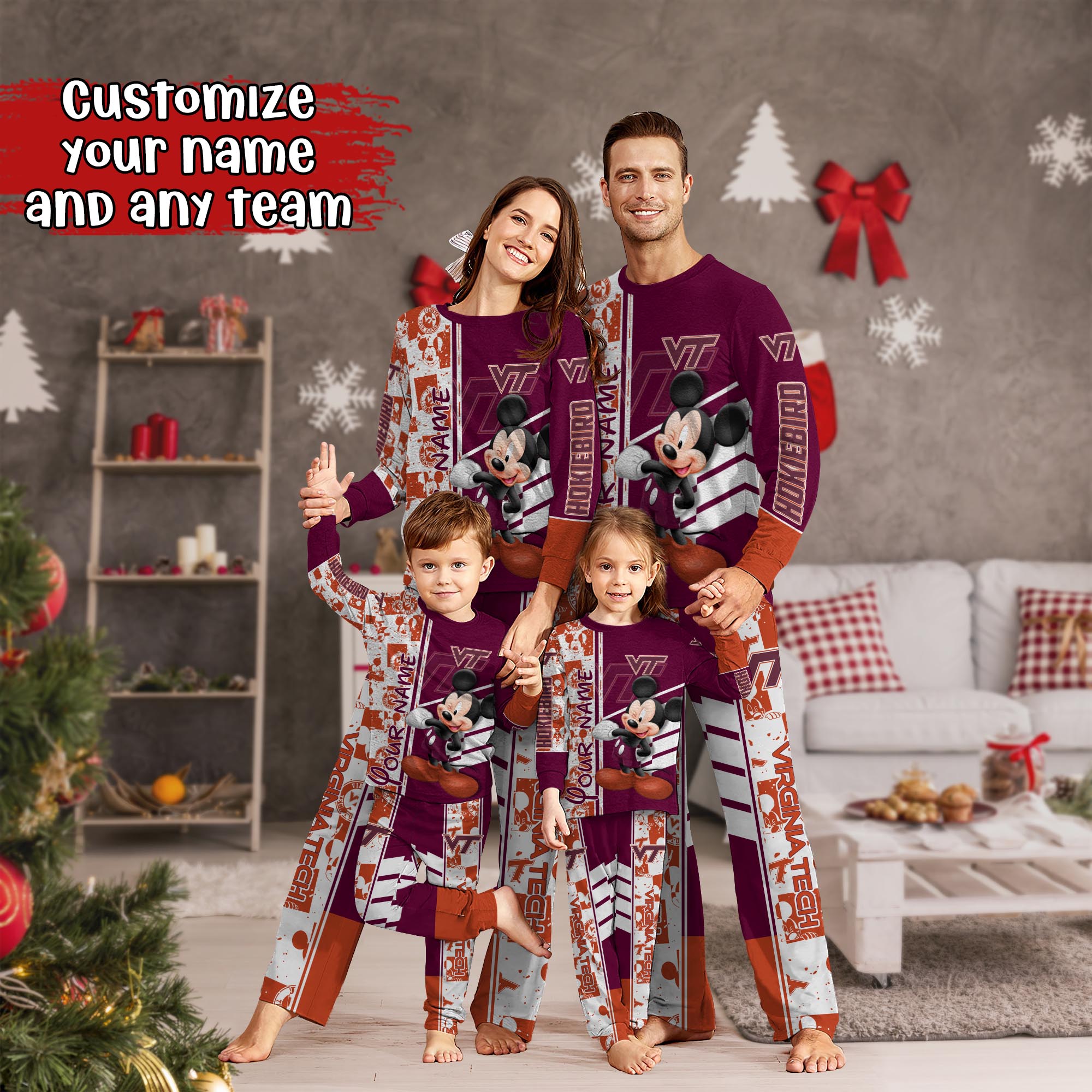 Virginia Tech Hokies MK Pajamas For Family, Custom Sports PJ For Children And Parents NA44875