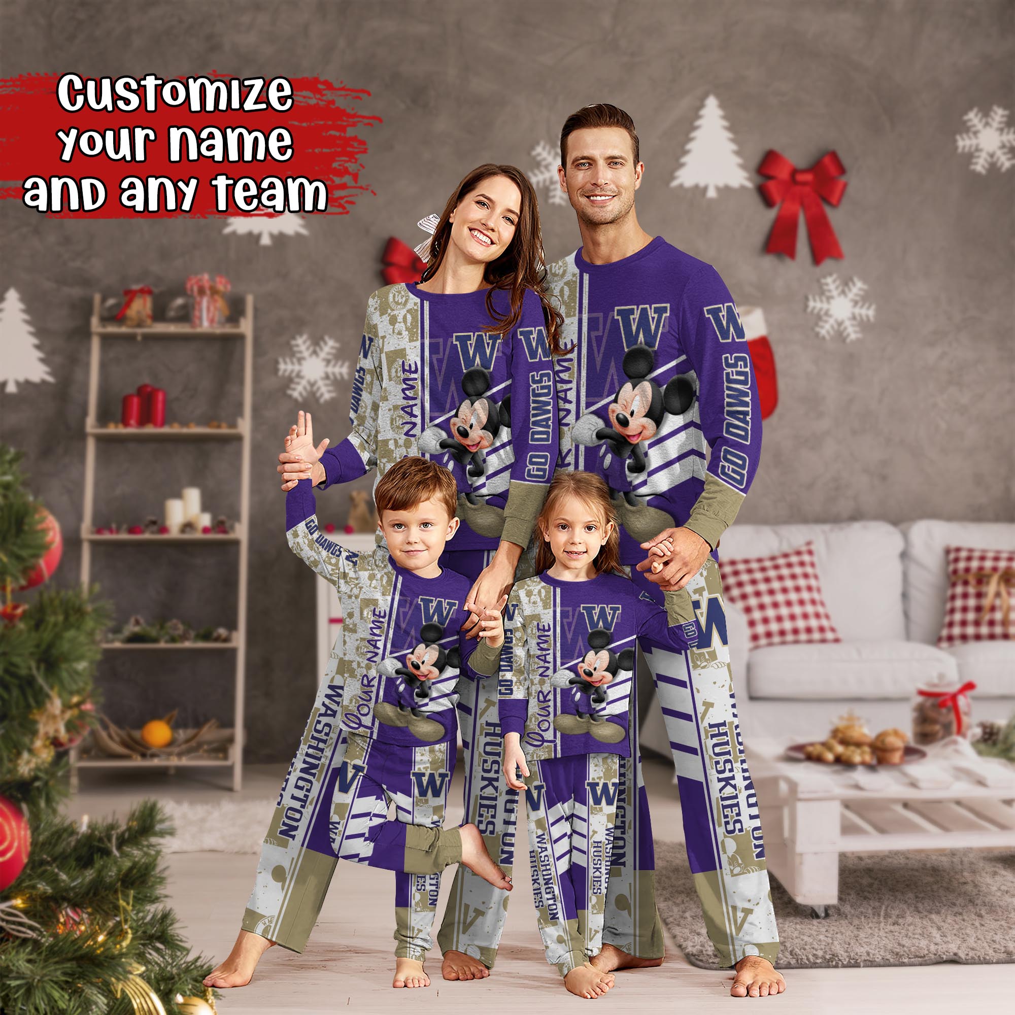 Washington Huskies MK Pajamas For Family, Custom Sports PJ For Children And Parents NA44875