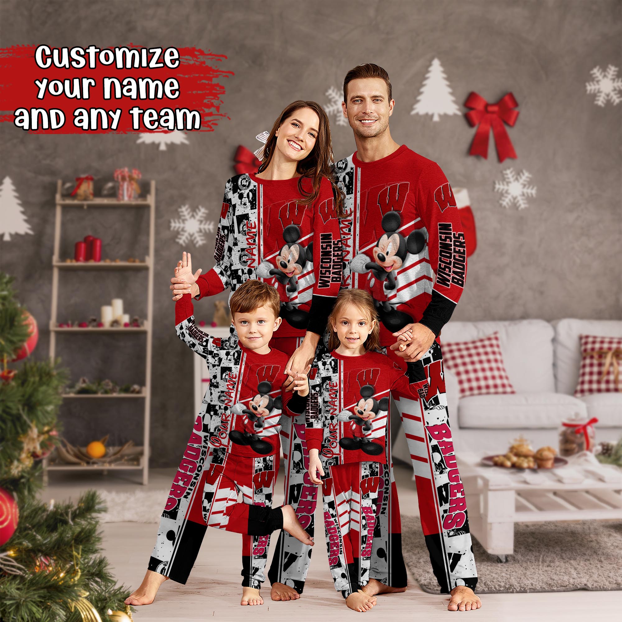 Wisconsin Badgers MK Pajamas For Family, Custom Sports PJ For Children And Parents NA44875