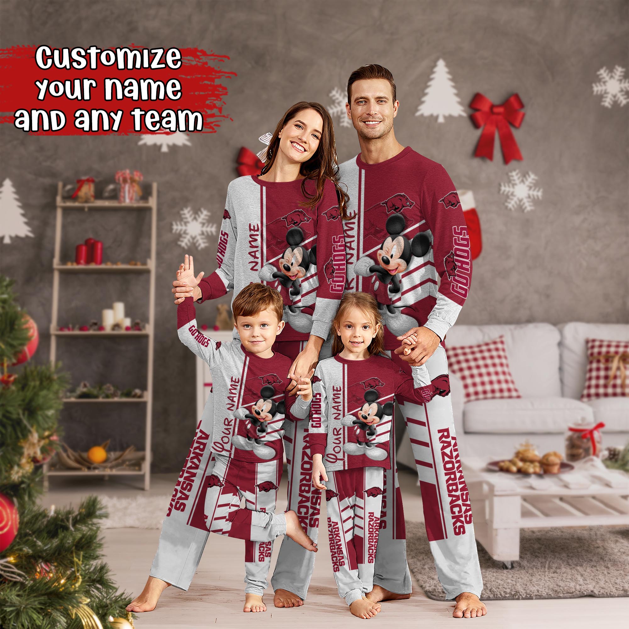 Arkansas Razorbacks MK Pajamas For Family, Custom Sports PJ For Children And Parents NA44875