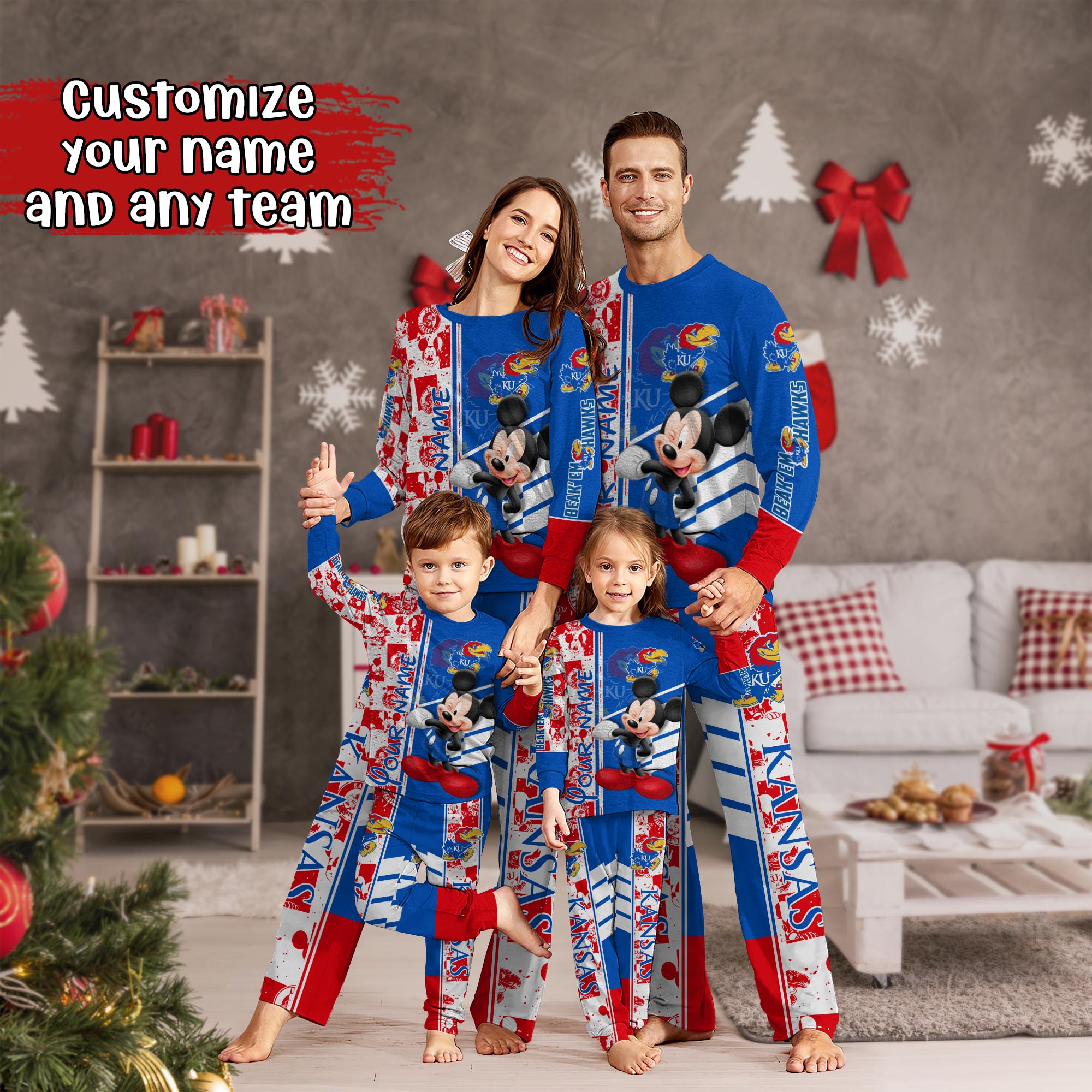 Kansas Jayhawks MK Pajamas For Family, Custom Sports PJ For Children And Parents NA44875