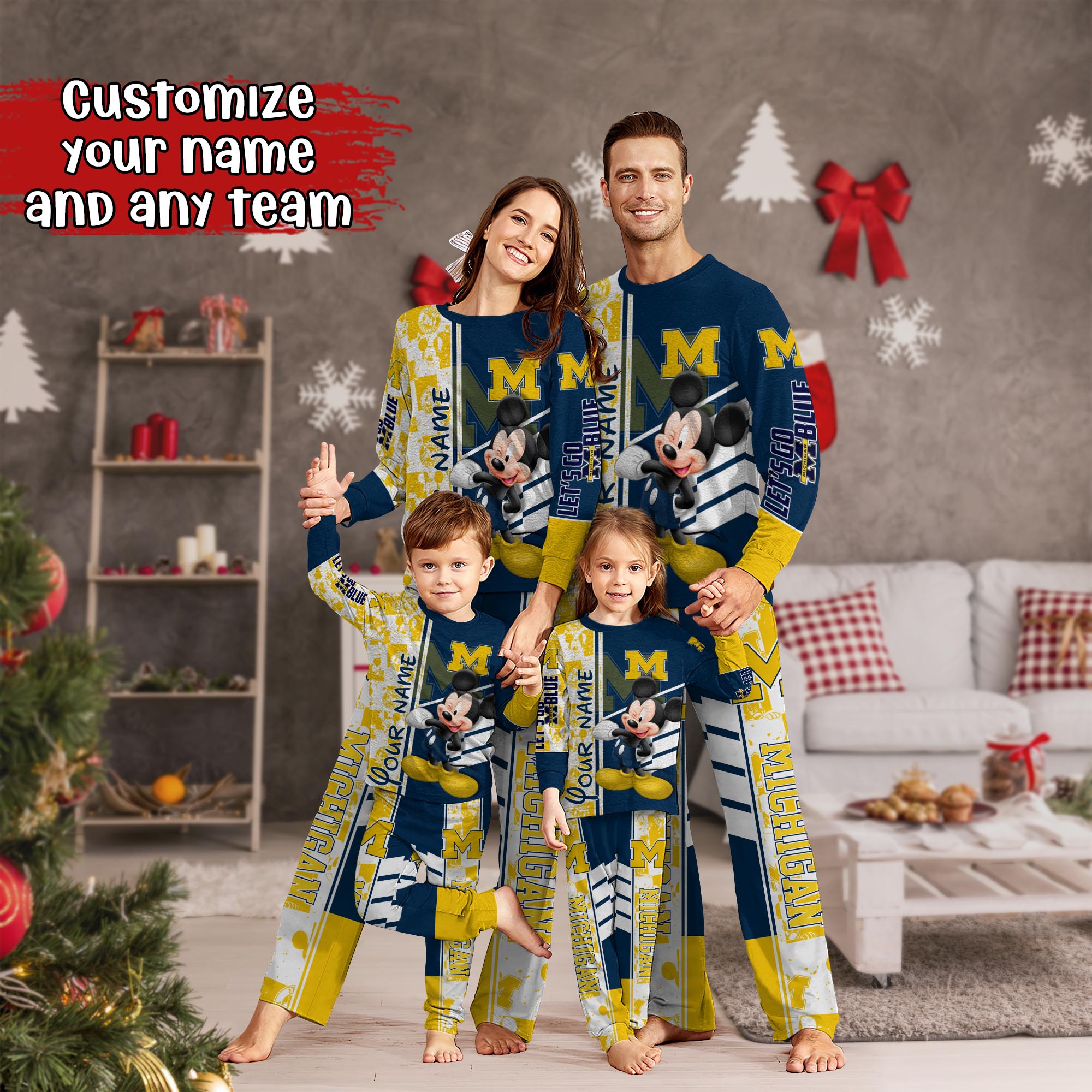 Michigan Wolverines MK Pajamas For Family, Custom Sports PJ For Children And Parents NA44875