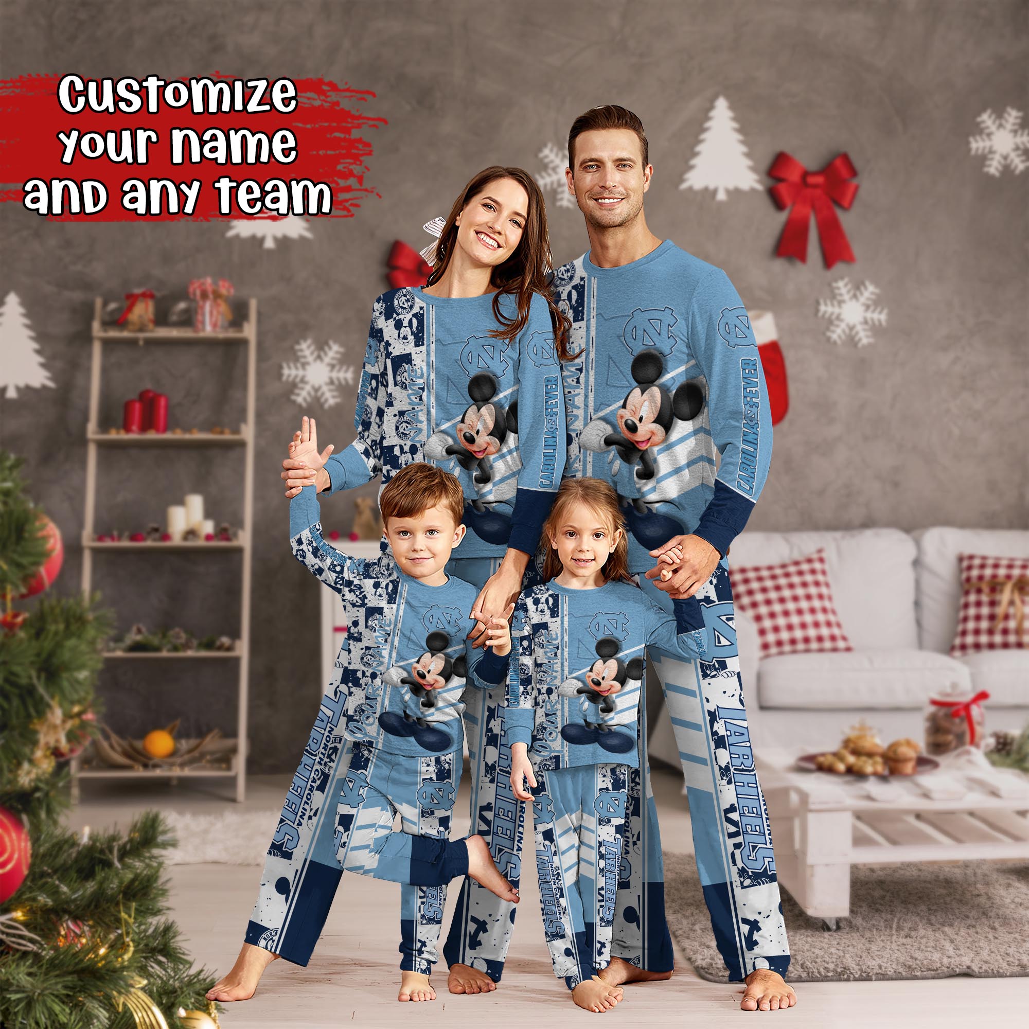 North Carolina Tar Heels MK Pajamas For Family, Custom Sports PJ For Children And Parents NA44875