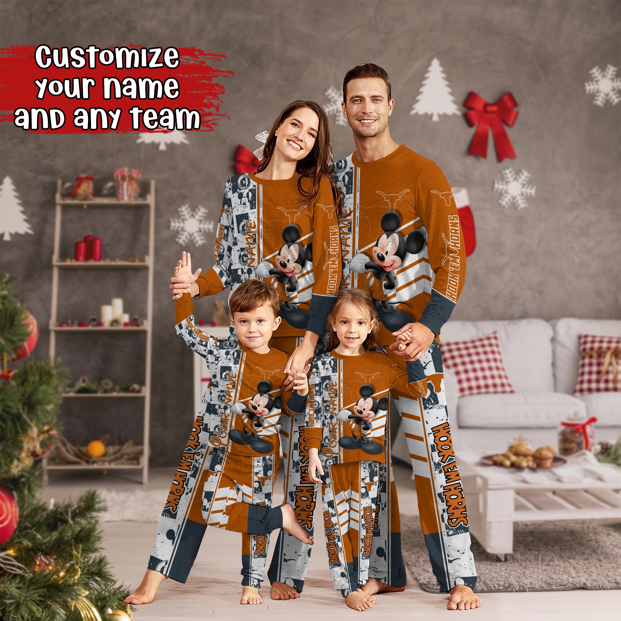 Texas Longhorns MK Pajamas For Family, Custom Sports PJ For Children And Parents NA44875