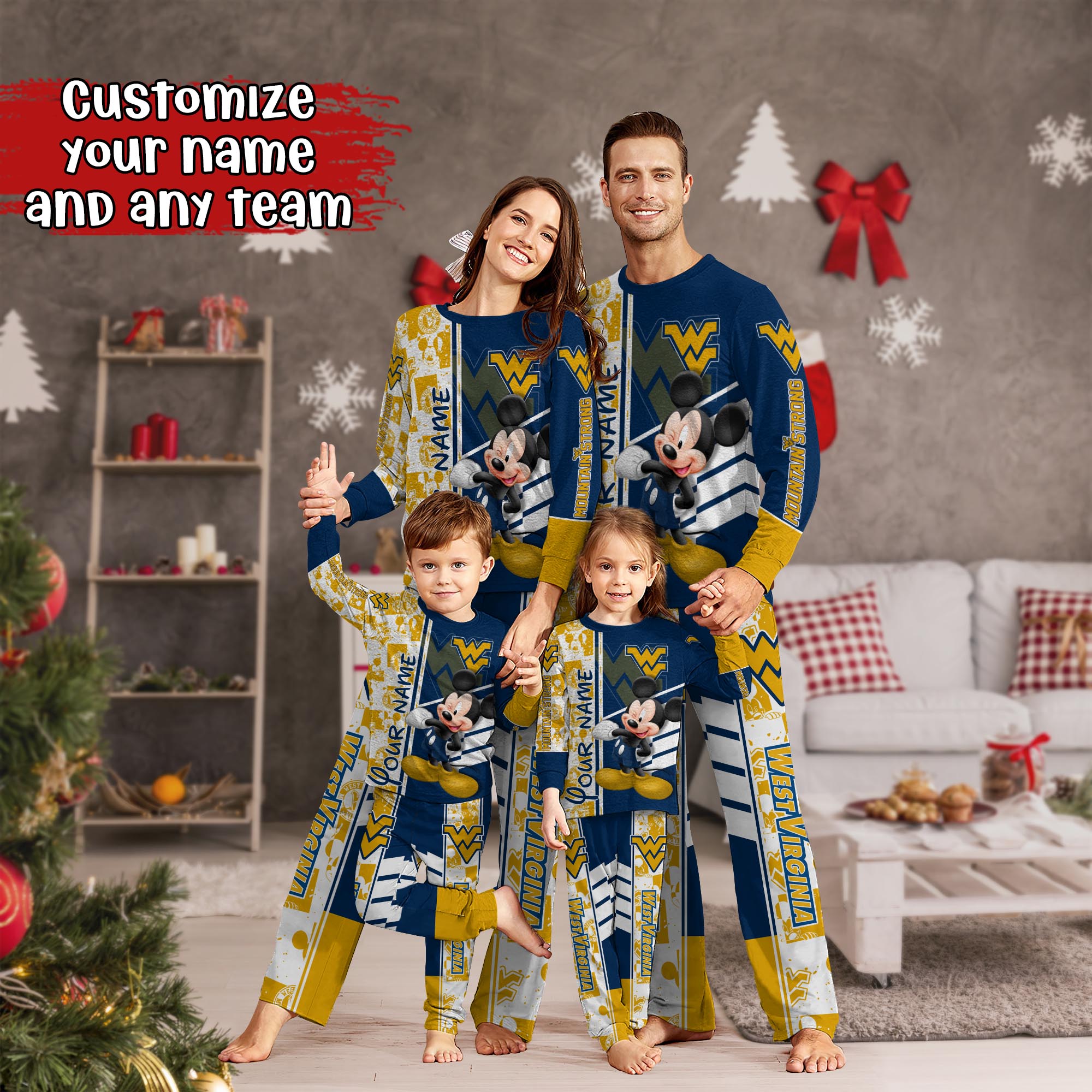 West Virginia Mountaineers MK Pajamas For Family, Custom Sports PJ For Children And Parents NA44875